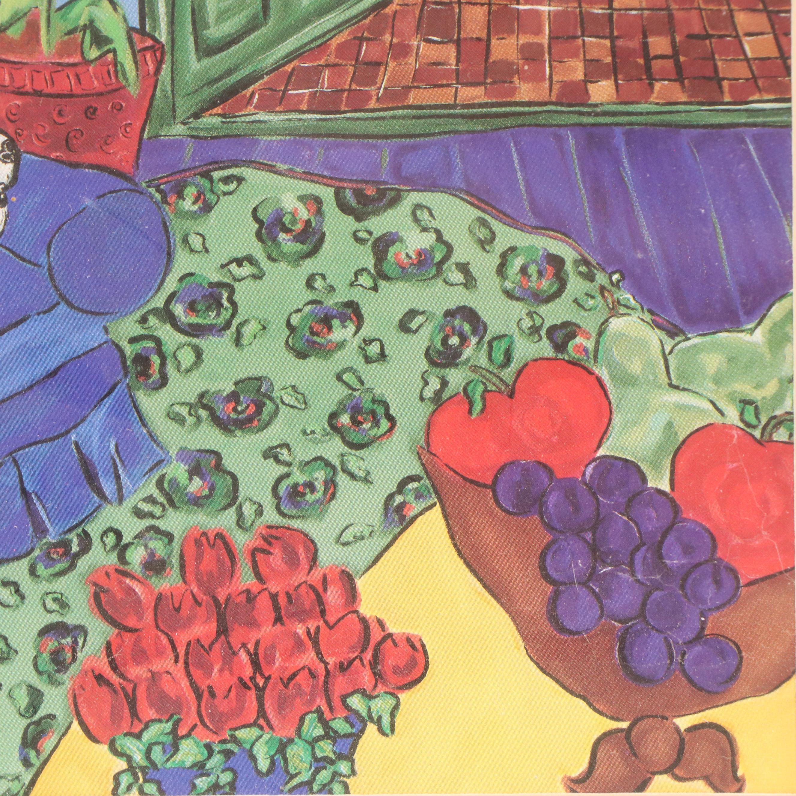 Offset Lithograph of Stylized Interior Scene, 21st Century