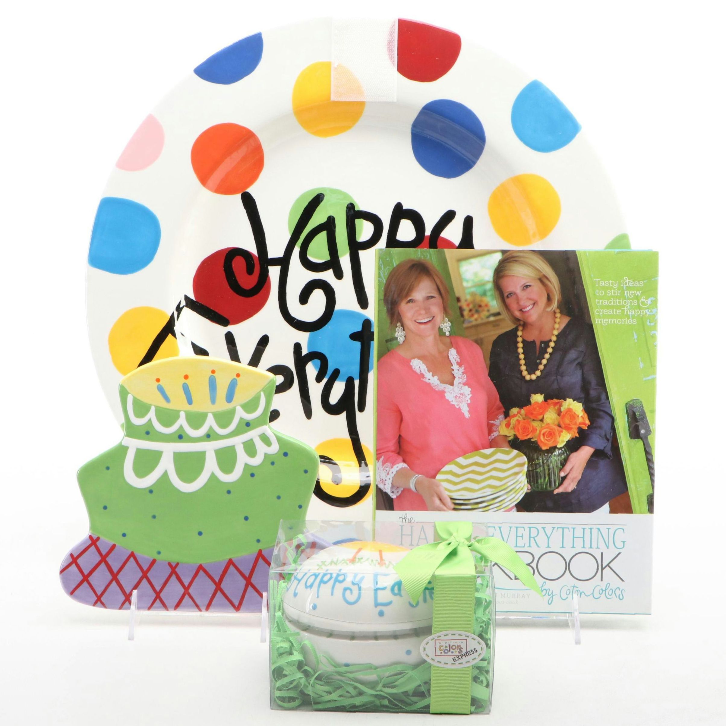 Coton Colors "Happy Everything" Platter with Trivet, Easter Box and Book