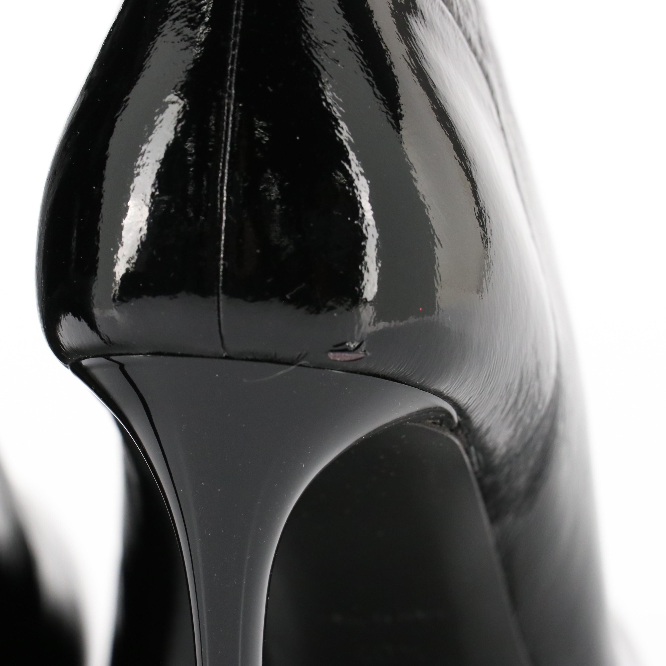 Prada Pointed-Toe Stiletto Heel Ankle Boots in Black Patent Leather