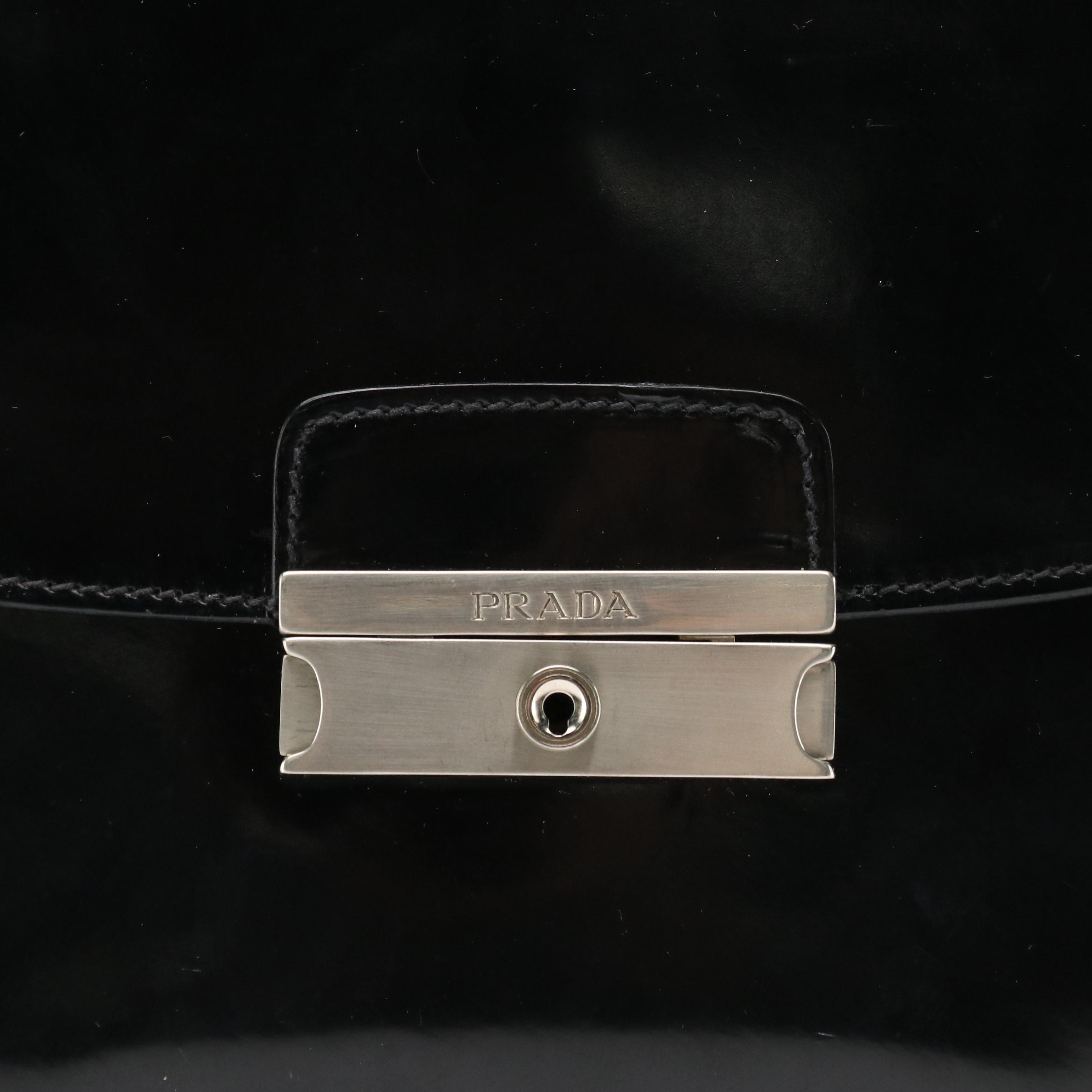 Prada Gusset Shoulder Bag in Glazed Leather