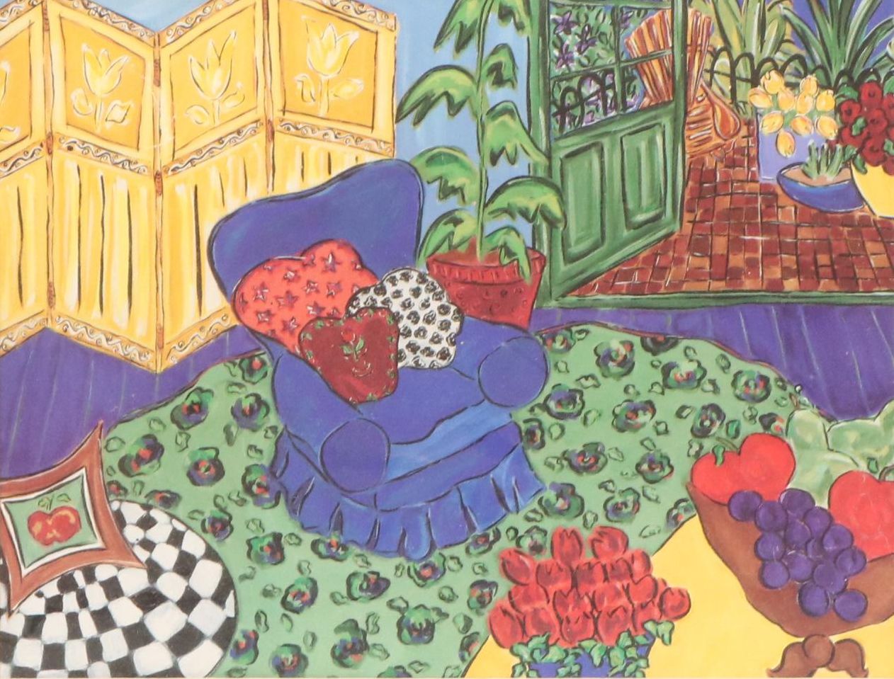 Offset Lithograph of Stylized Interior Scene, 21st Century