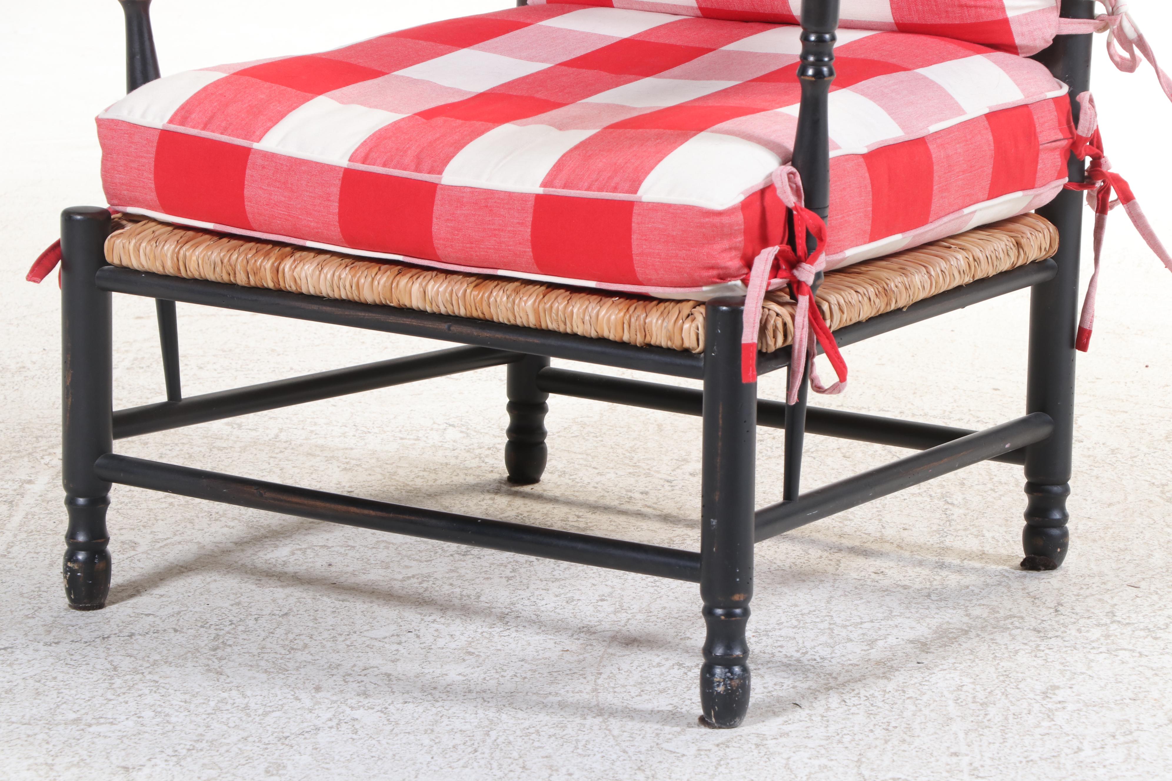 French Provincial Style Ebonized and Rush-Seat Fauteuil