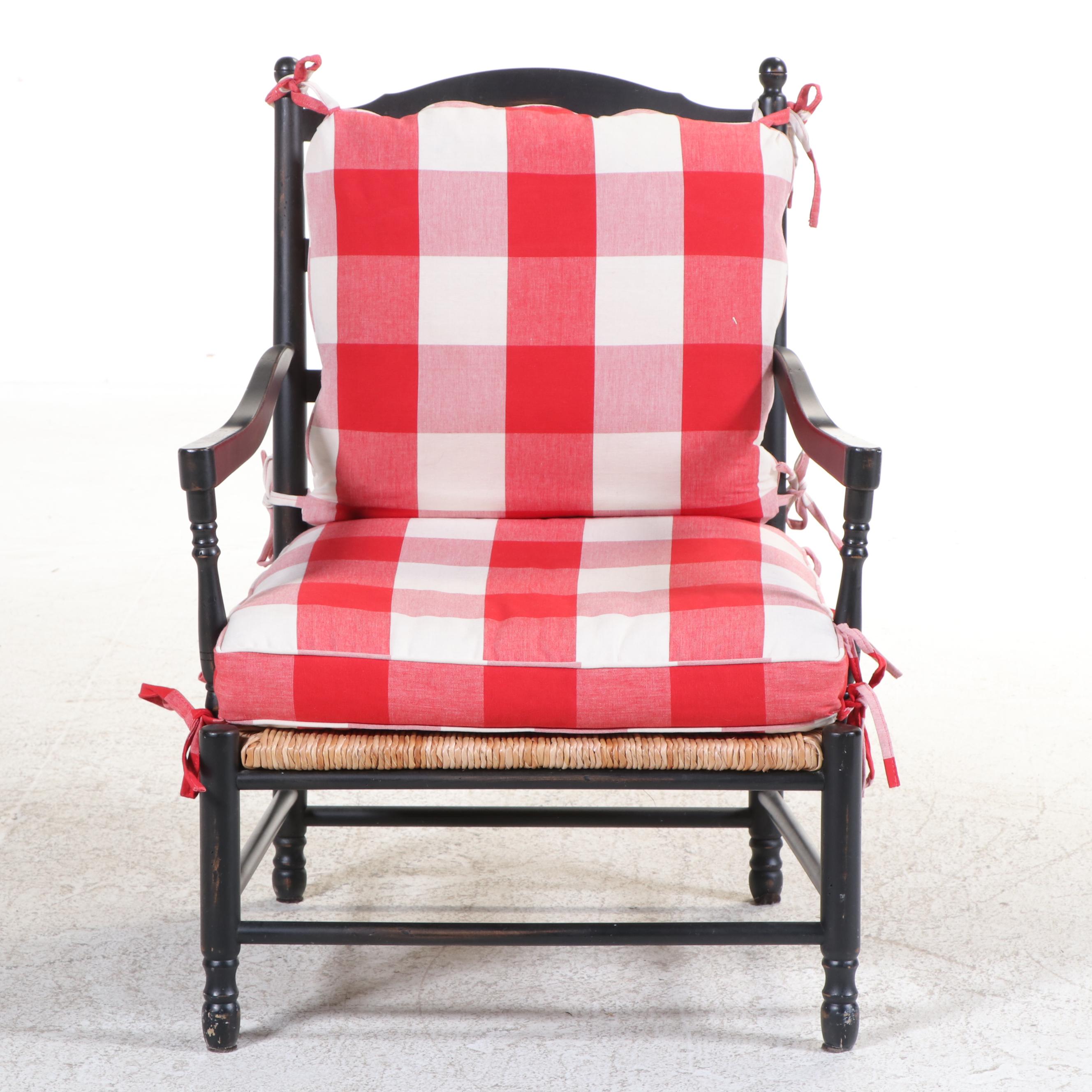 French Provincial Style Ebonized and Rush-Seat Fauteuil