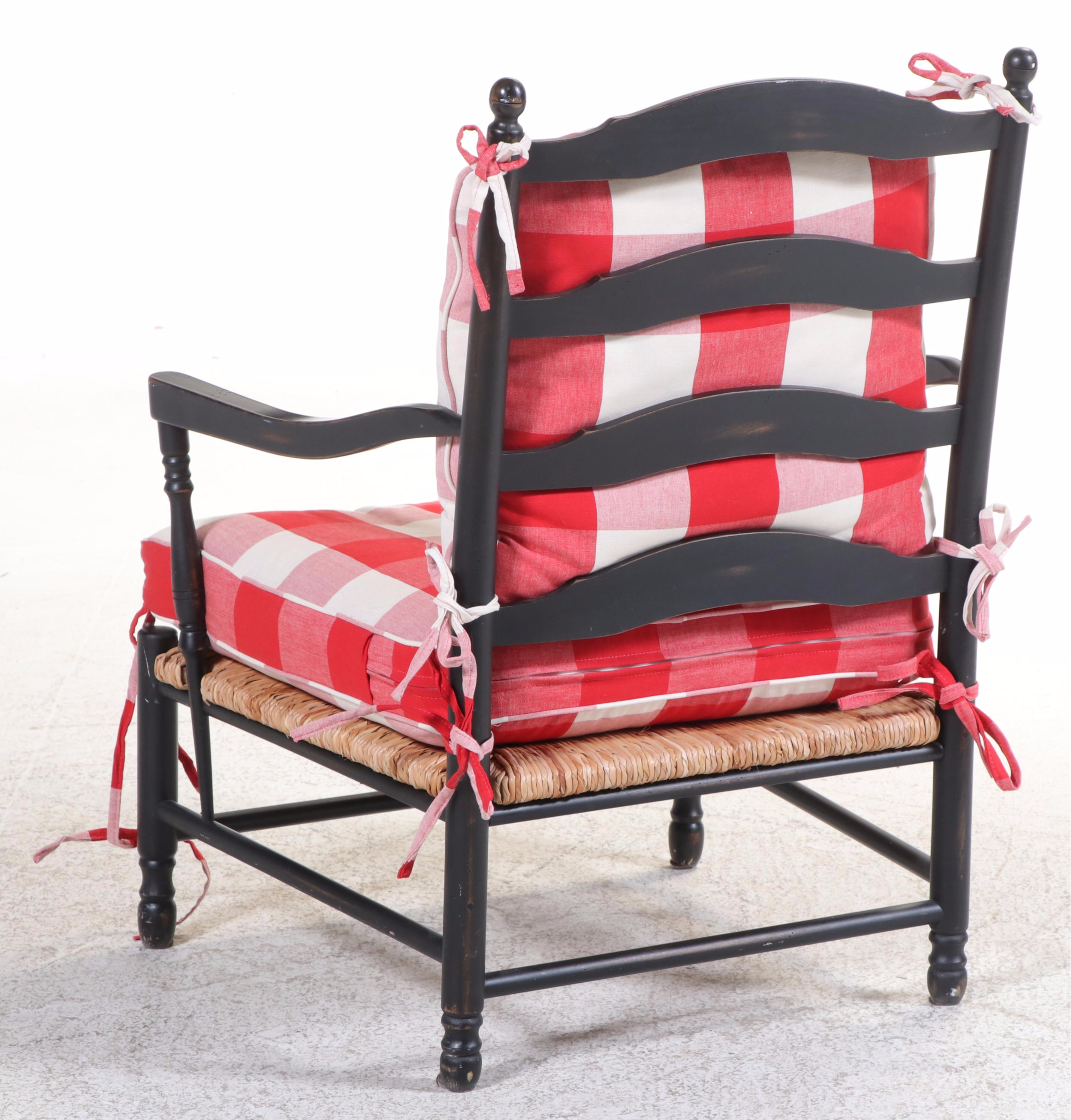 French Provincial Style Ebonized and Rush-Seat Fauteuil