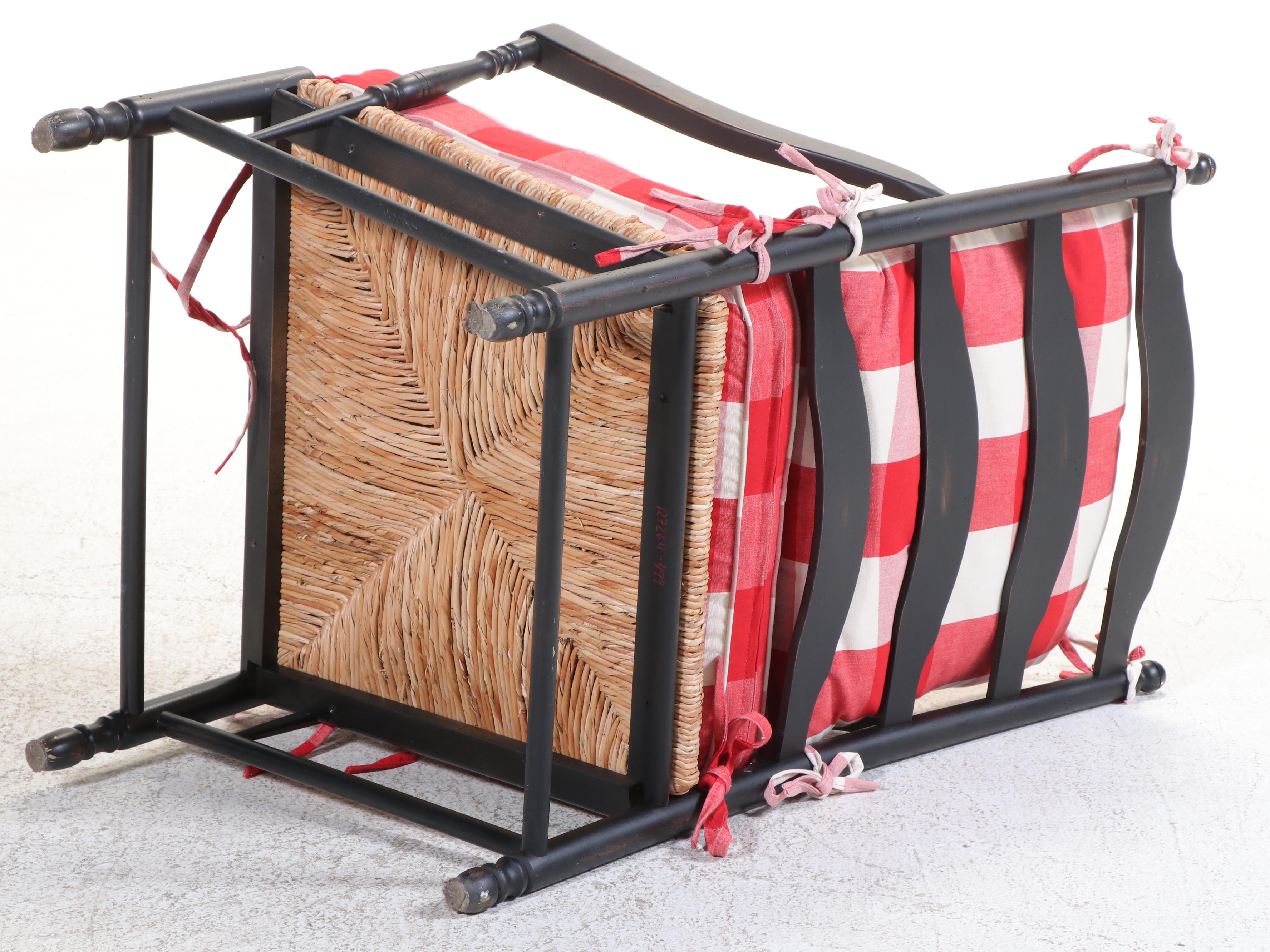 French Provincial Style Ebonized and Rush-Seat Fauteuil