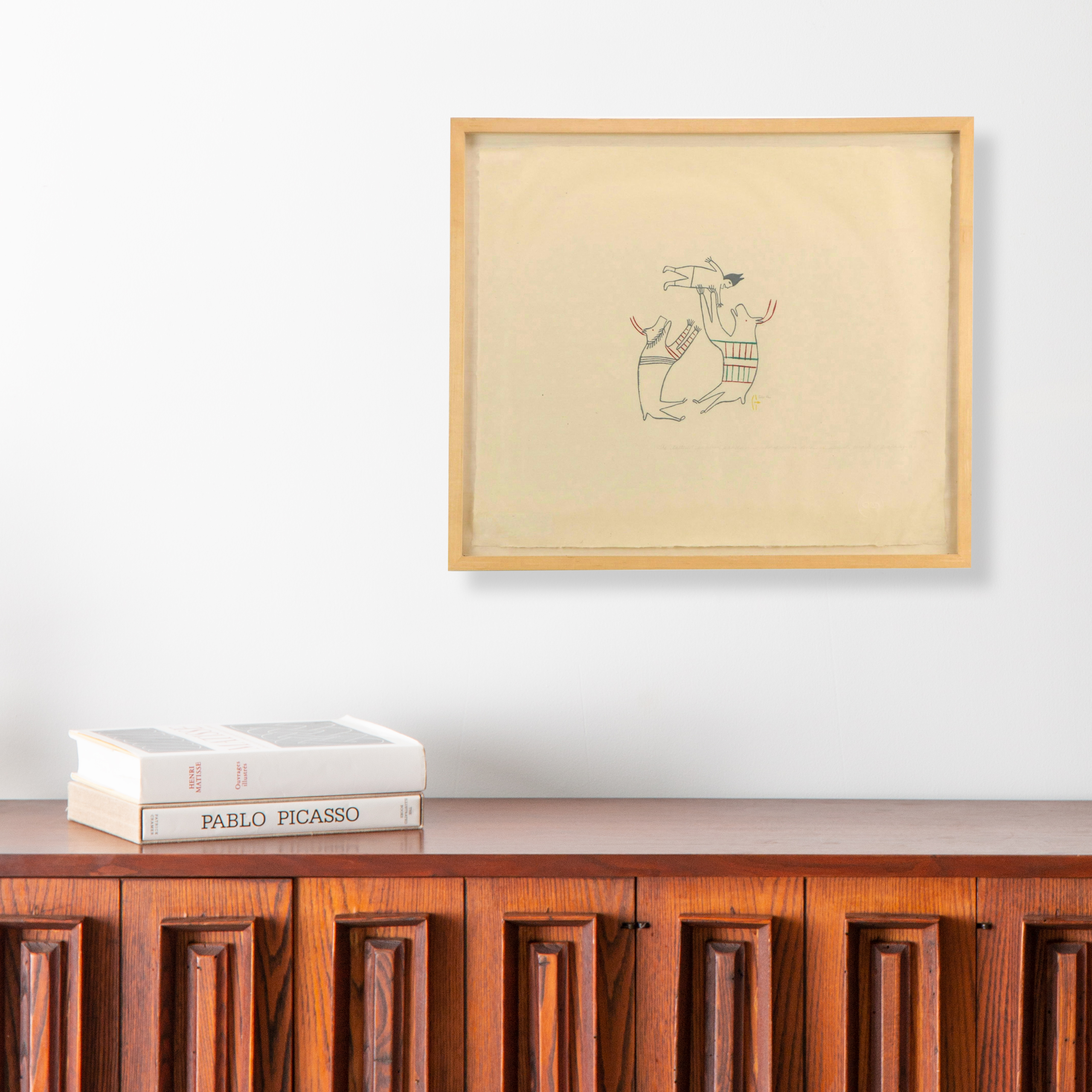 Jessie Oonark Mixed Media Print "The Tattooed Caribou Prods a Child," 1979