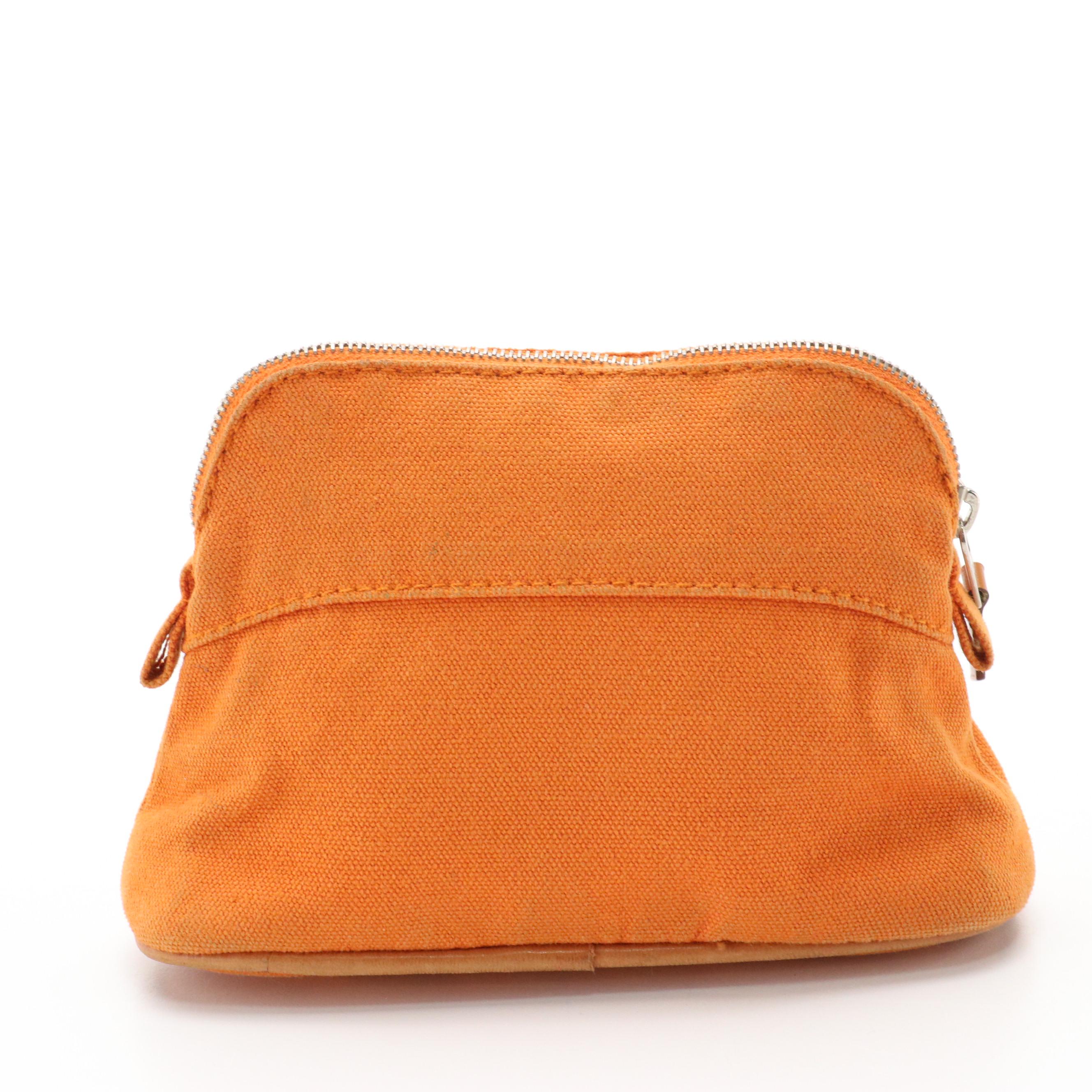 Hermès Mini Bolide Zip Pouch in Orange Canvas with Leather Trim