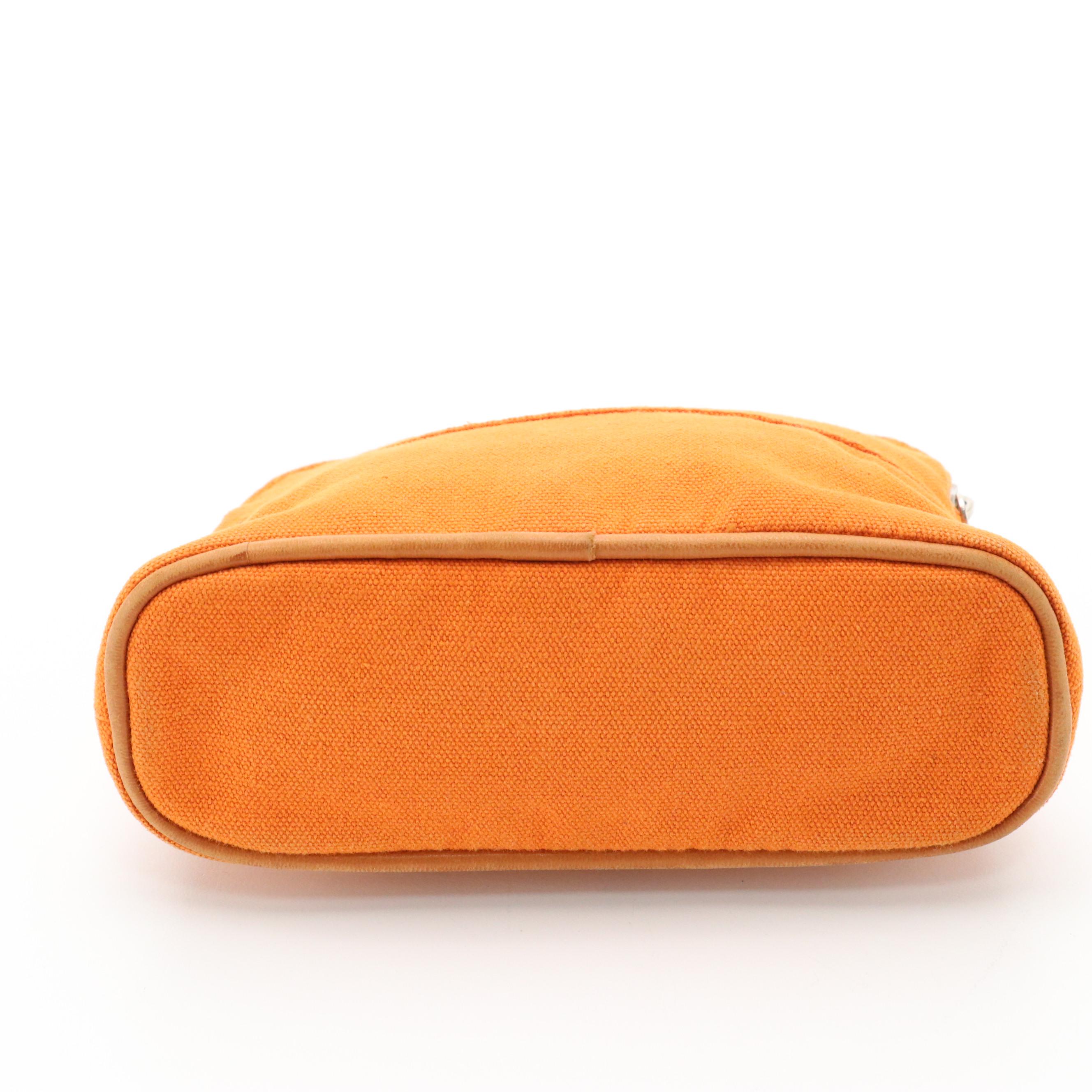 Hermès Mini Bolide Zip Pouch in Orange Canvas with Leather Trim