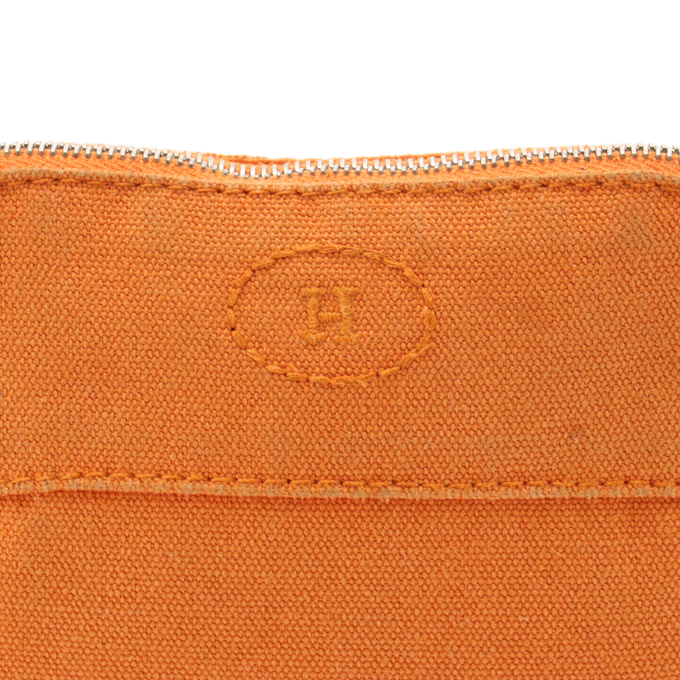 Hermès Mini Bolide Zip Pouch in Orange Canvas with Leather Trim