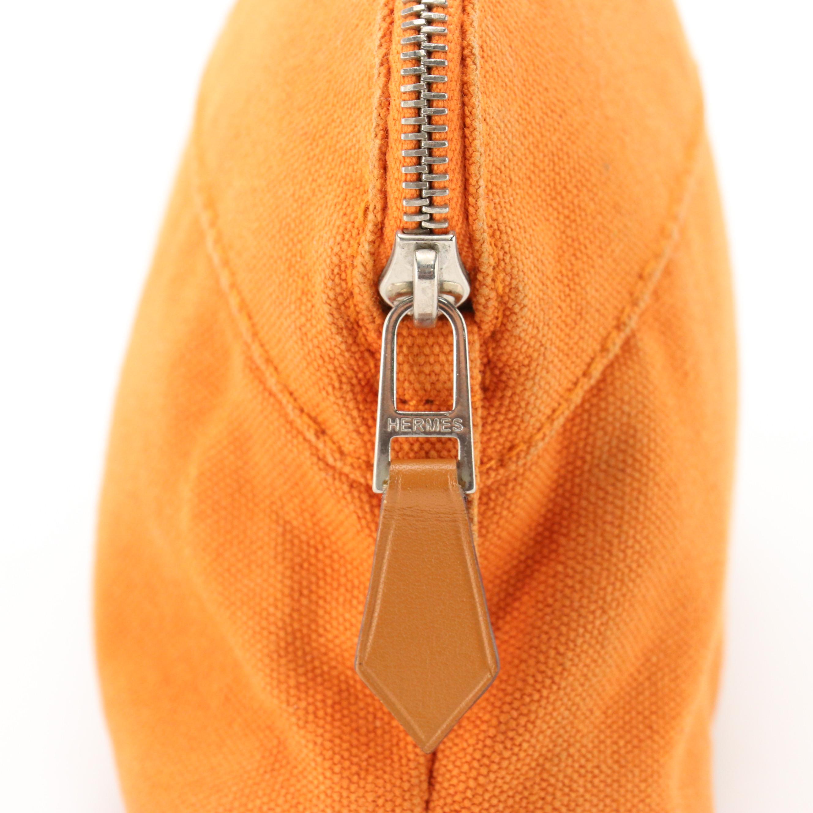 Hermès Mini Bolide Zip Pouch in Orange Canvas with Leather Trim