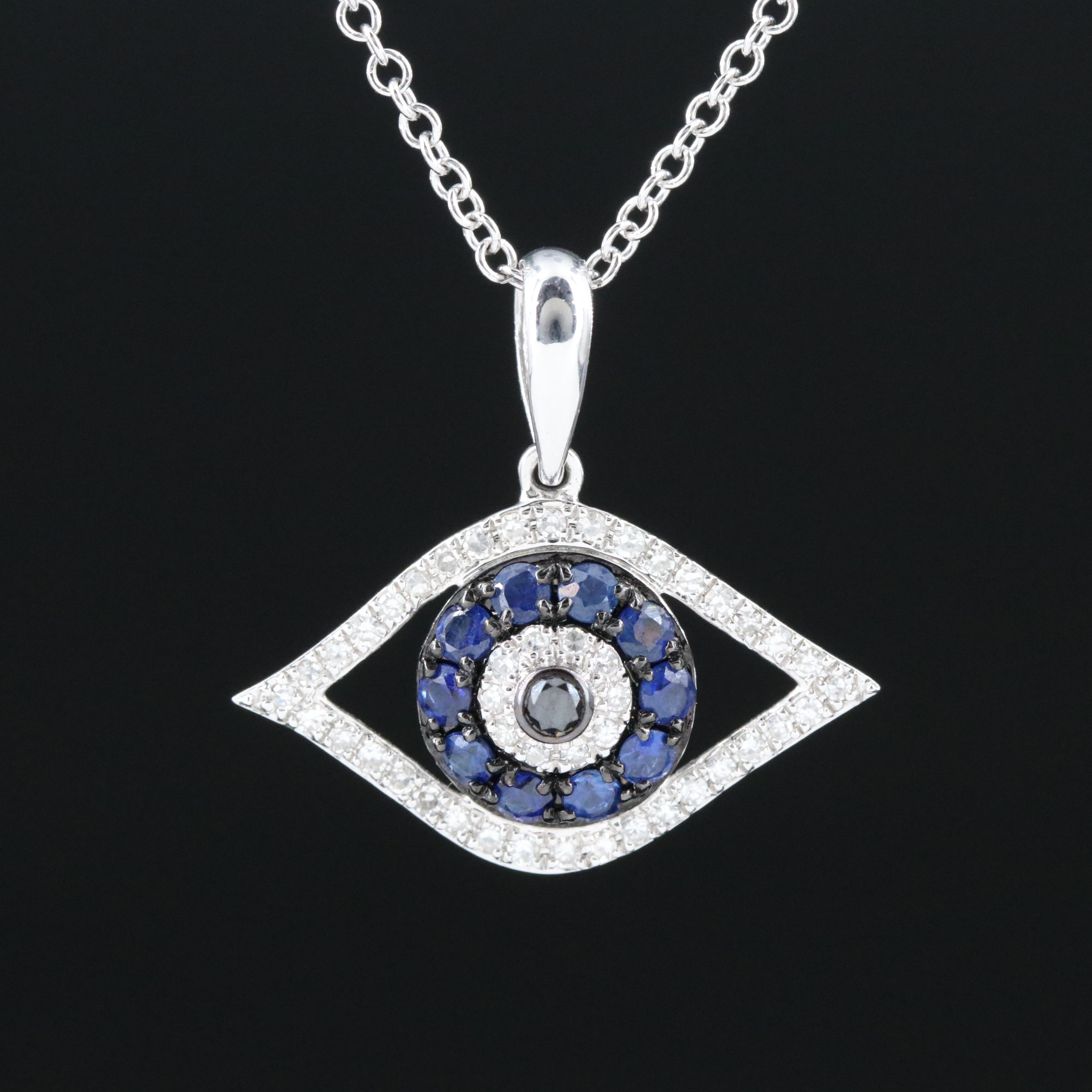 EFFY 14K Diamond and Sapphire Evil Eye Pendant Necklace with Fancy Diamonds