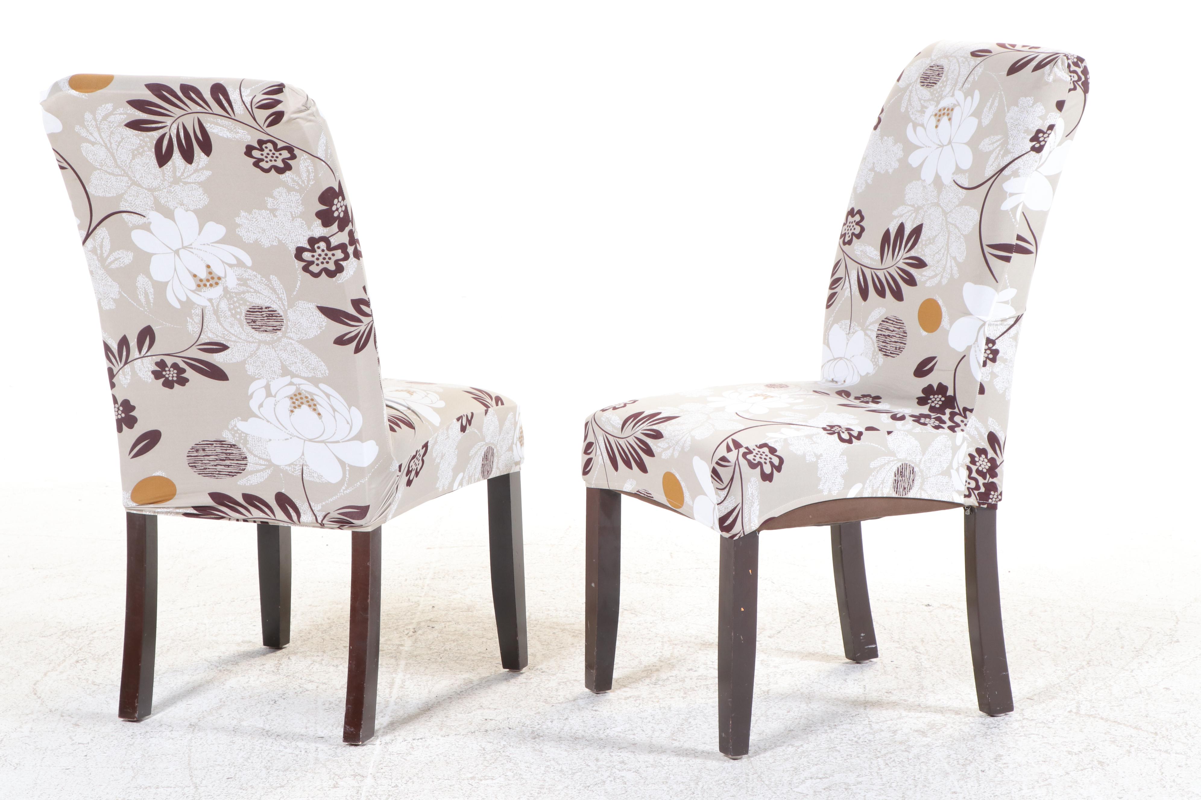 Four Contemporary Floral-Slipcovered Dining Side Chairs