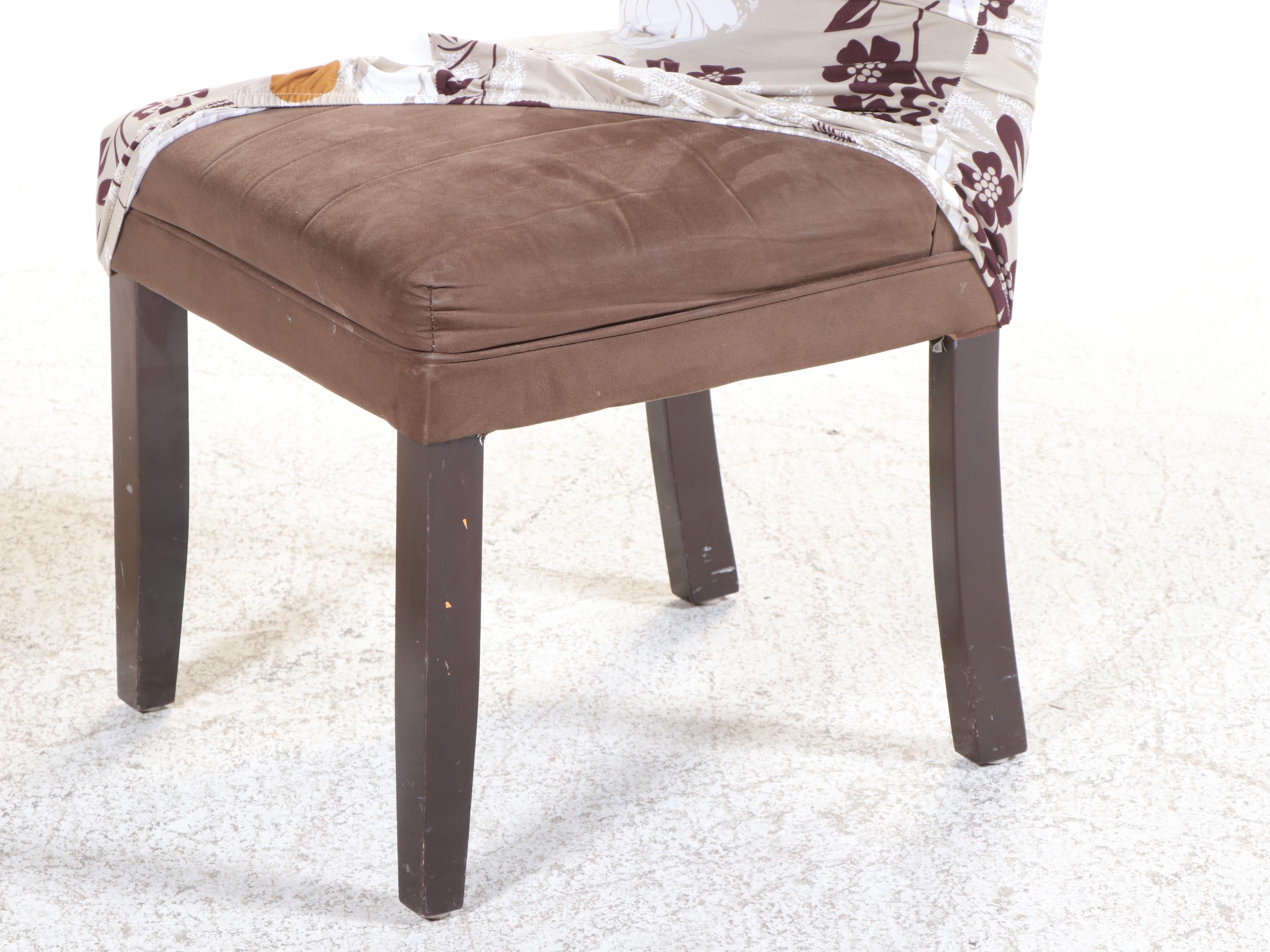 Four Contemporary Floral-Slipcovered Dining Side Chairs