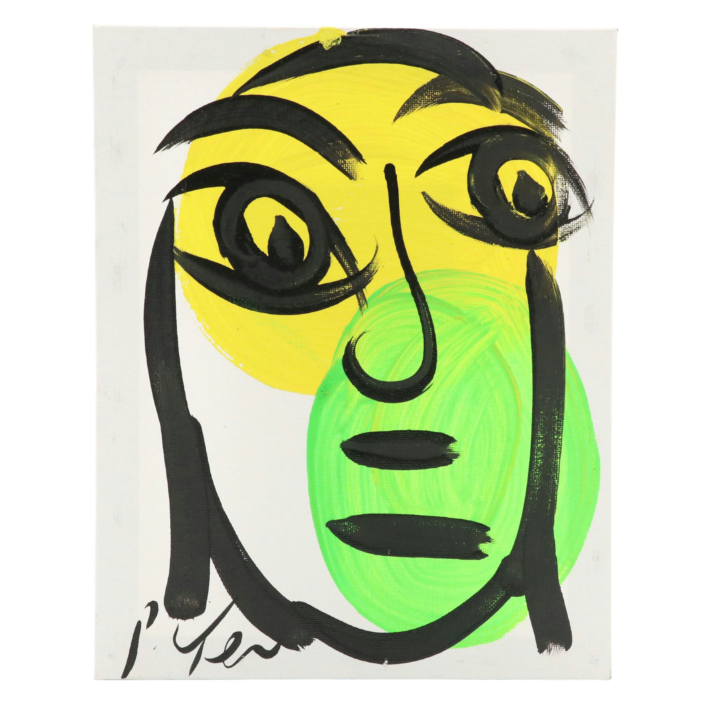 Peter Kiel Abstract Acrylic Portrait Painting, 21st Century