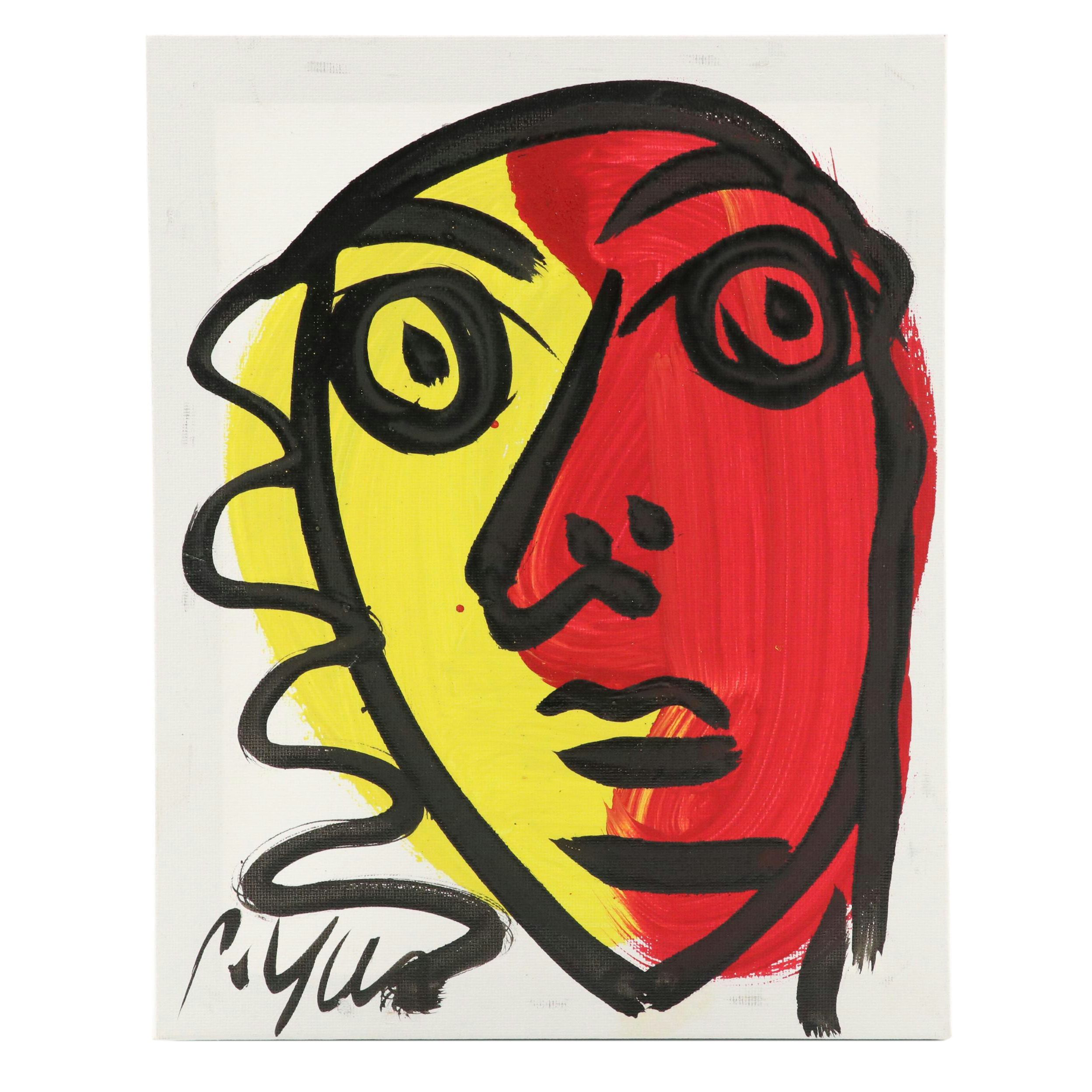 Peter Kiel Abstract Acrylic Portrait Painting, 21st Century