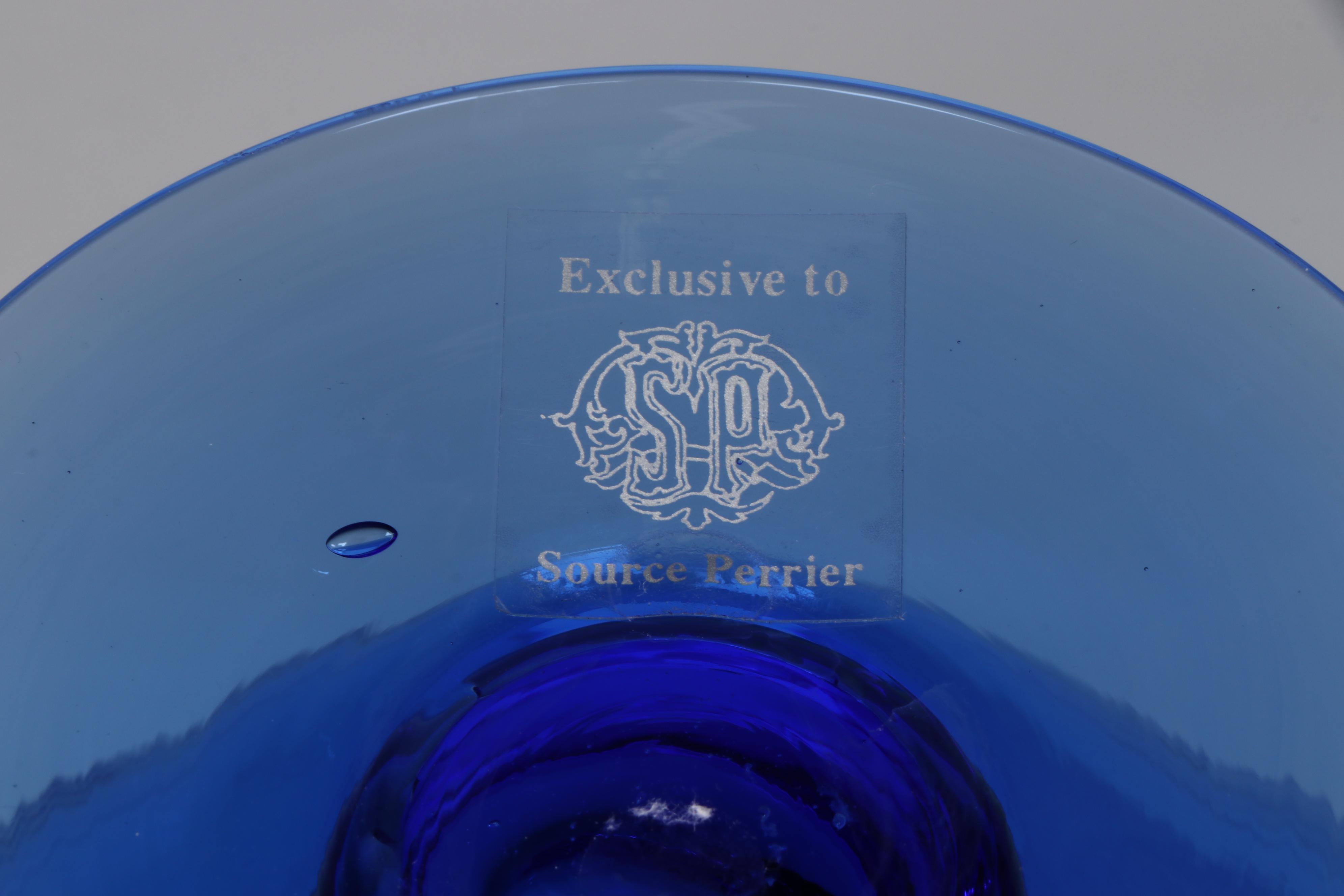 Source Perrier Etched Glass Hurricane Vases with Shirley Temple and Other Décor