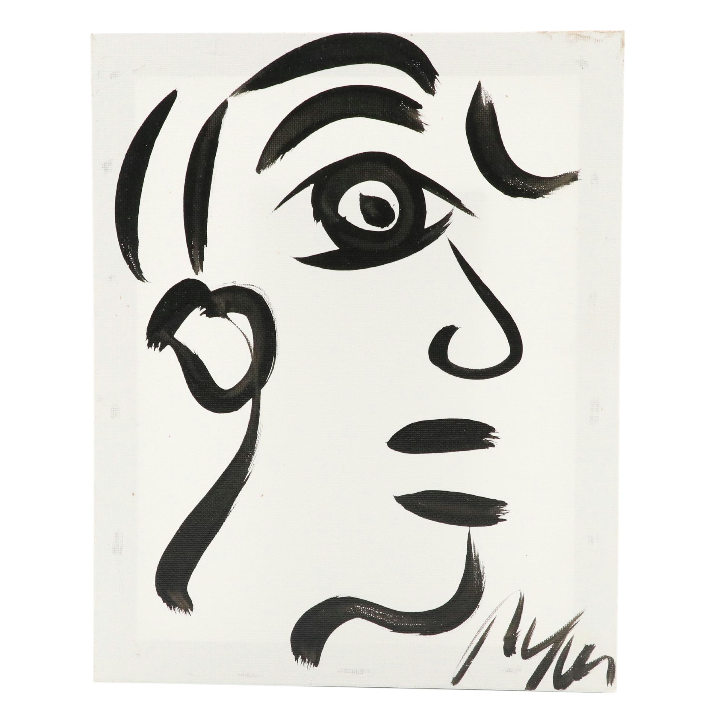 Peter Kiel Black and White Abstract Acrylic Profile Painting, 21st Century