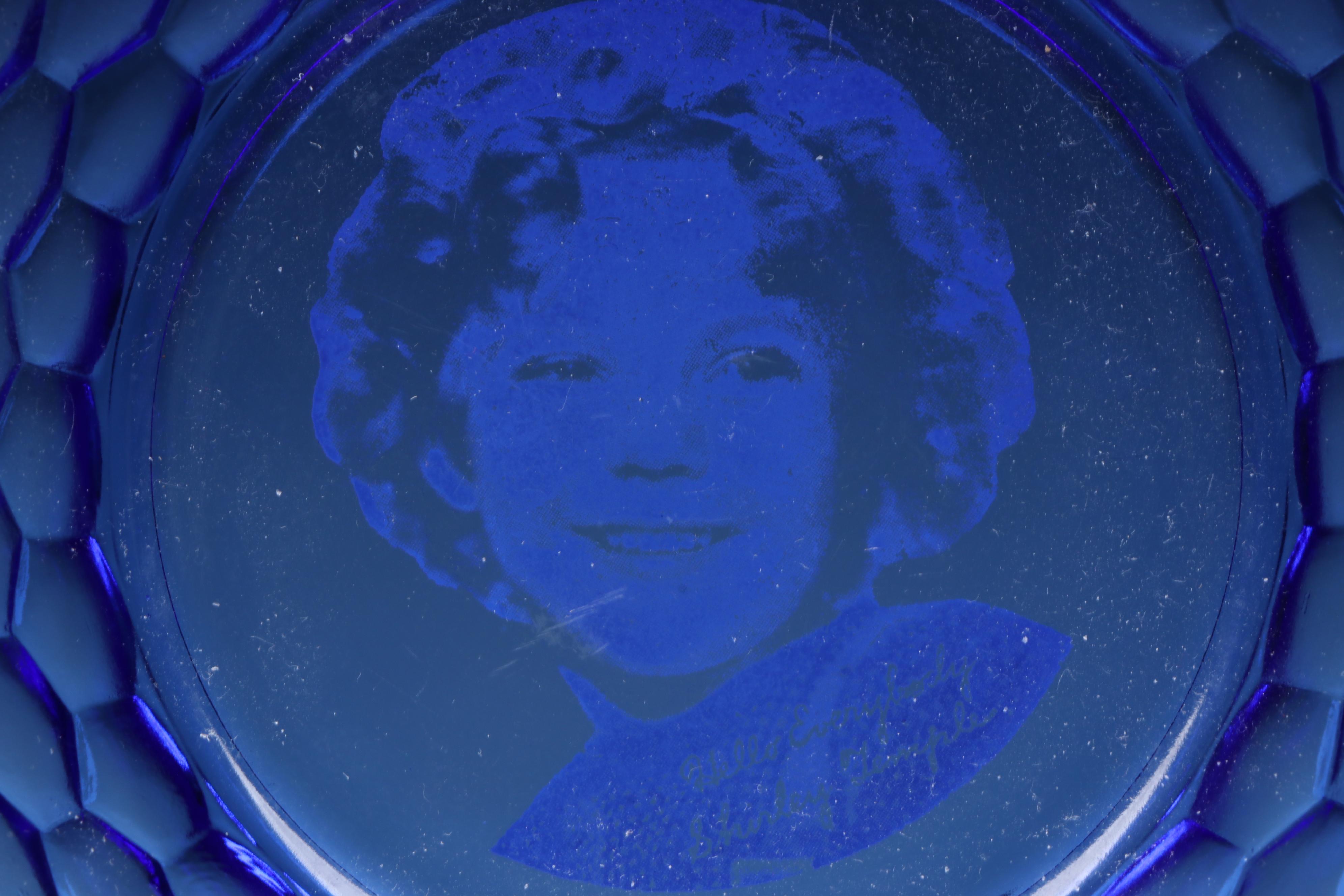 Source Perrier Etched Glass Hurricane Vases with Shirley Temple and Other Décor