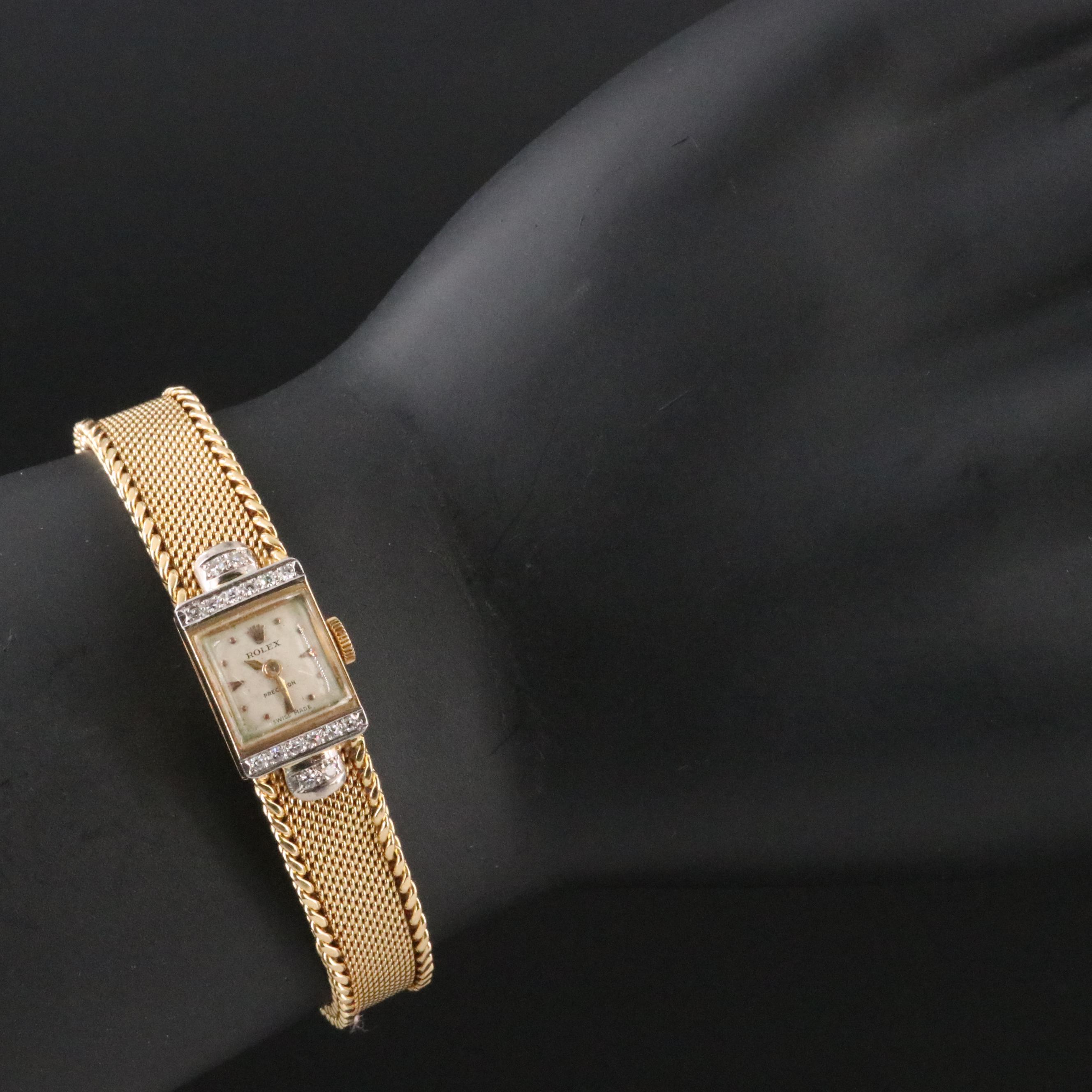 Vintage Rolex 18K Precision Diamond Stem Wind Watch