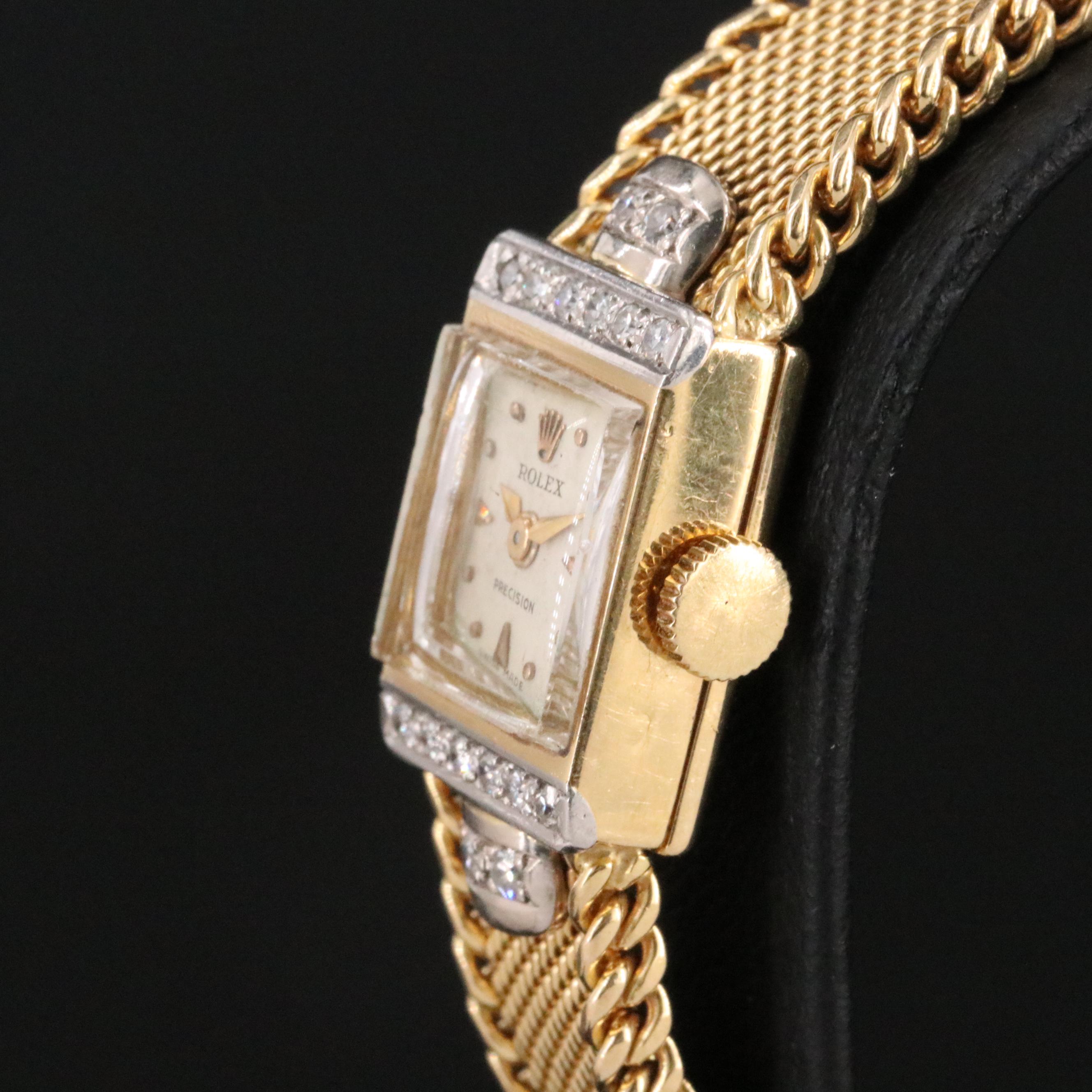Vintage Rolex 18K Precision Diamond Stem Wind Watch