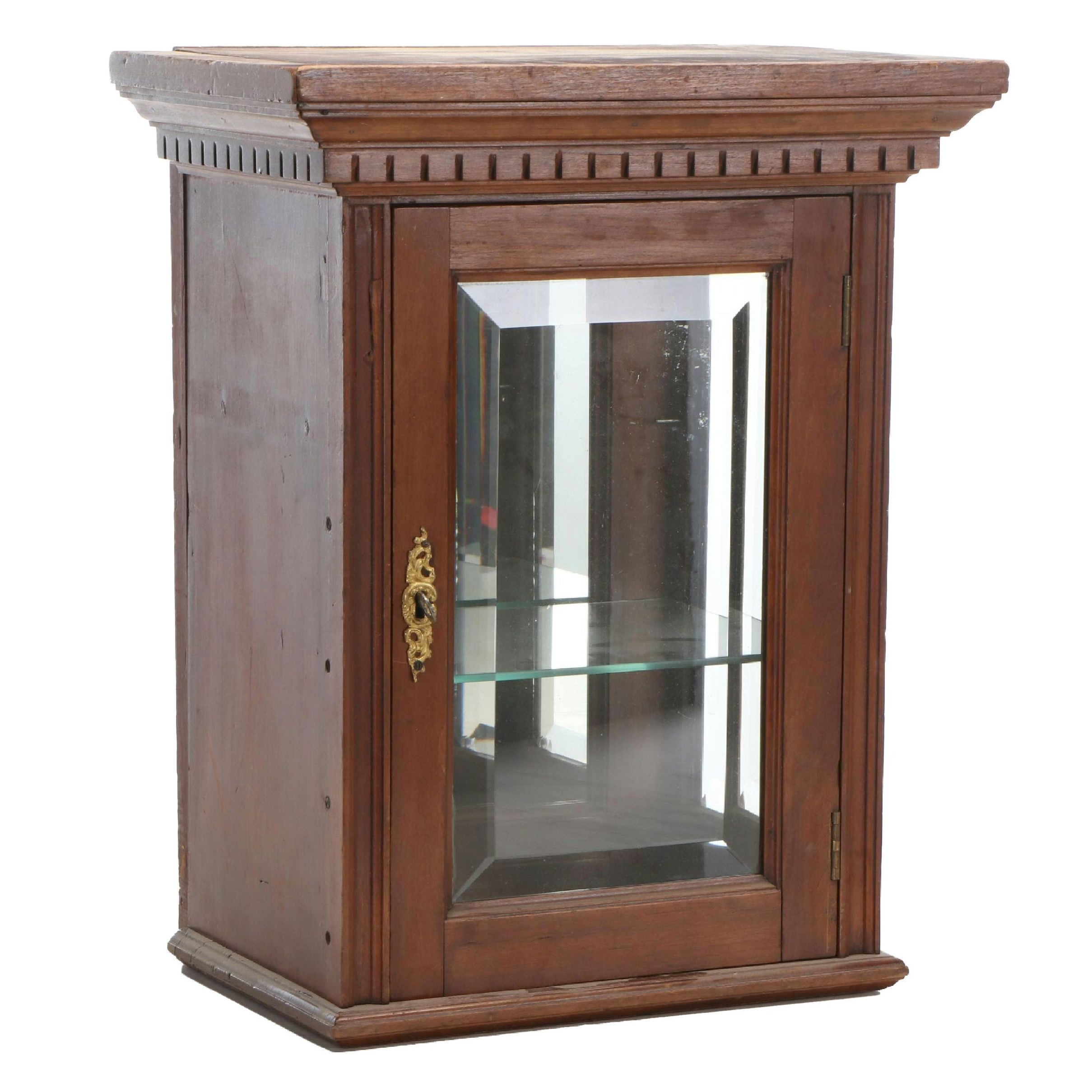 Carved Cherry Locking Display Cabinet, Early 20th Century