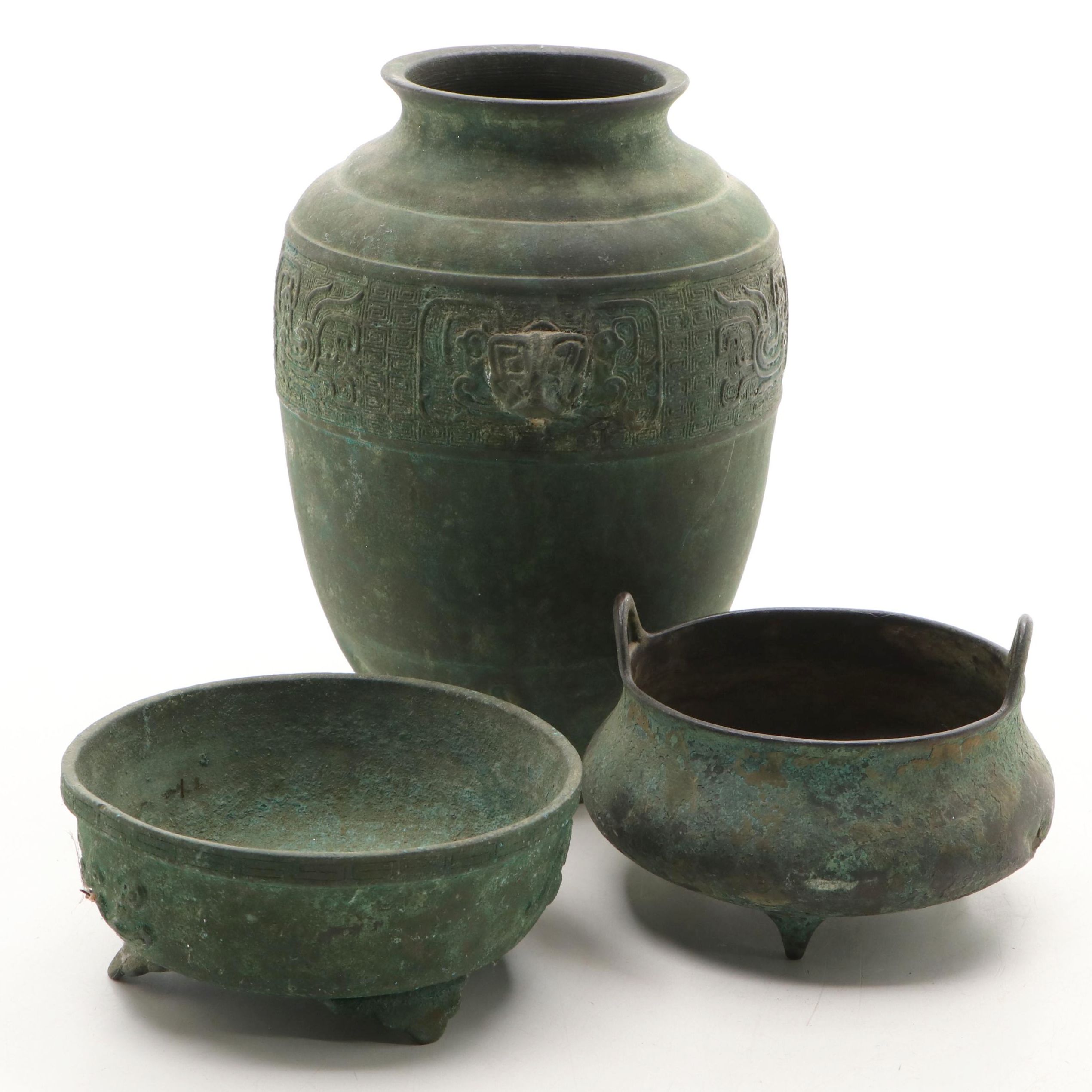 Chinese Bronze Archaic Censers and Vase