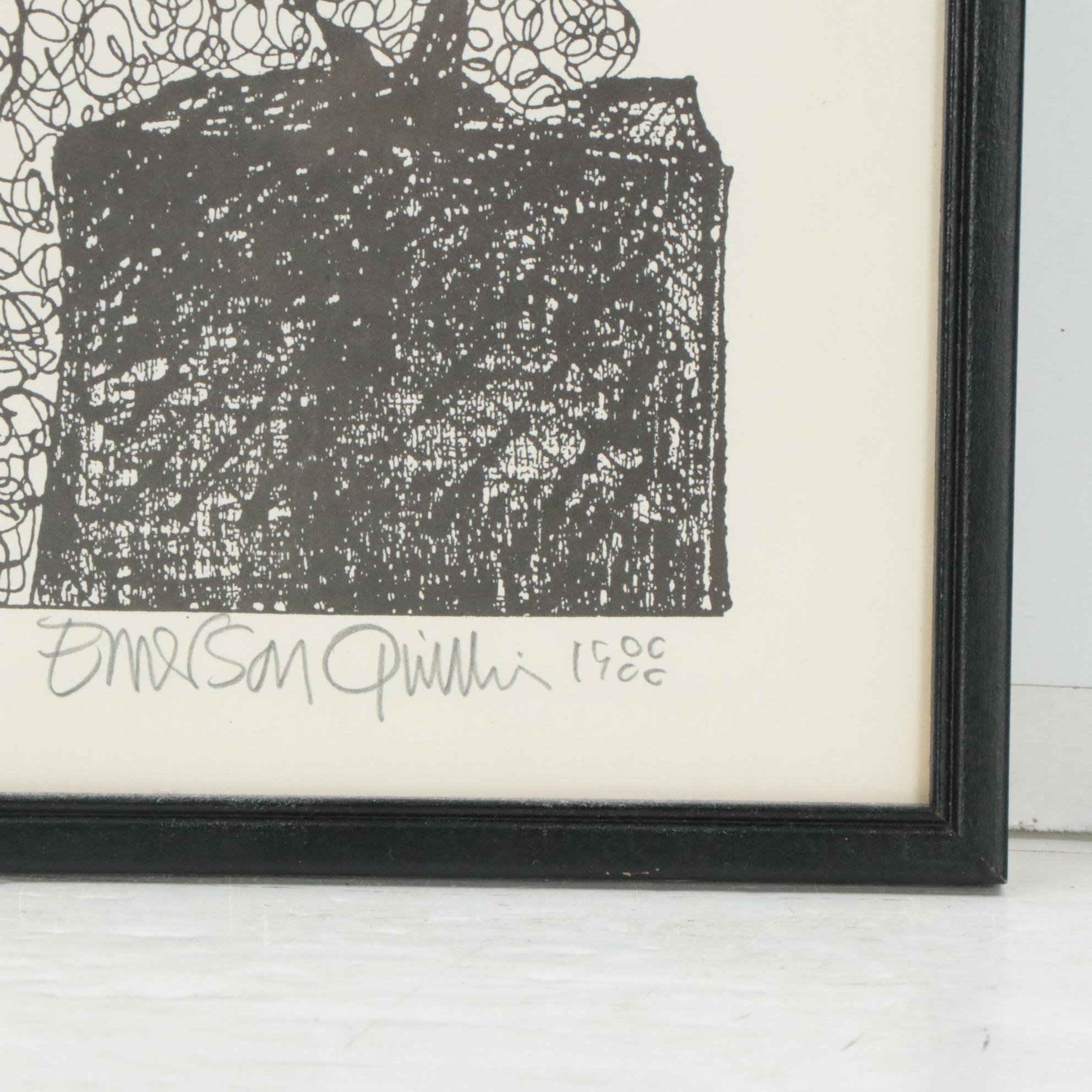 Emerson Quilin Lithograph of Old Woman, 1988