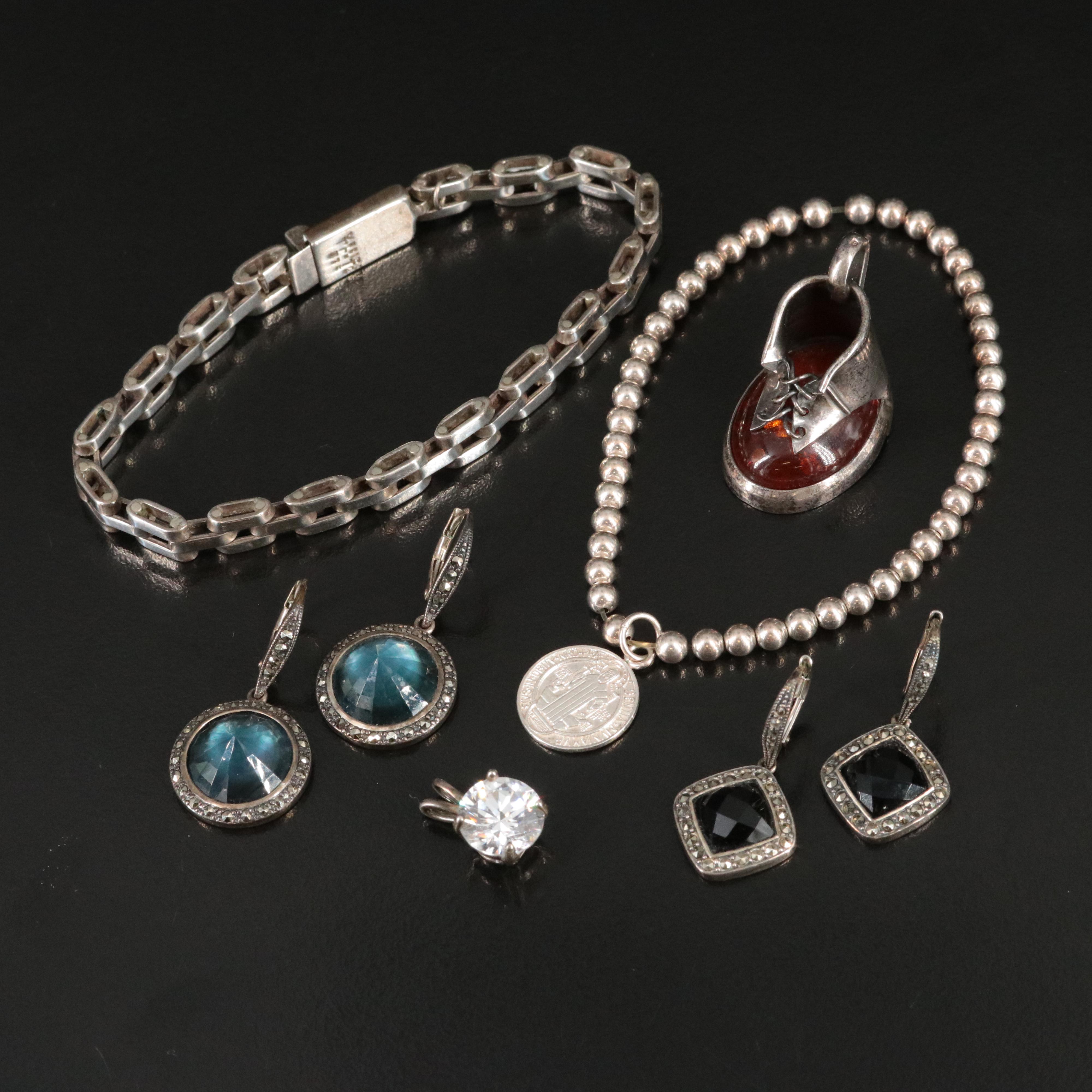 Sterling Jewelry Collection with Amber, Black Onyx and Marcasite