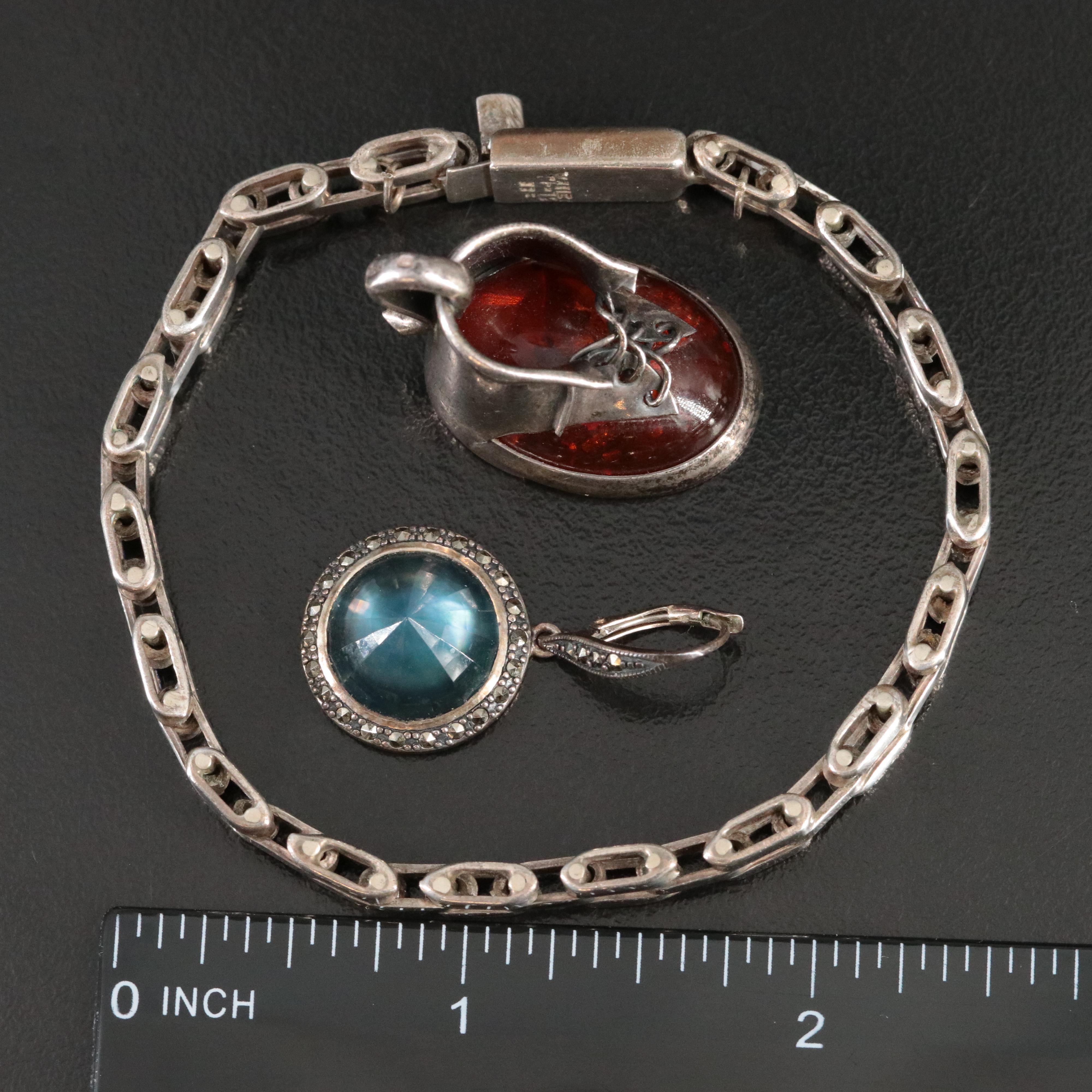 Sterling Jewelry Collection with Amber, Black Onyx and Marcasite