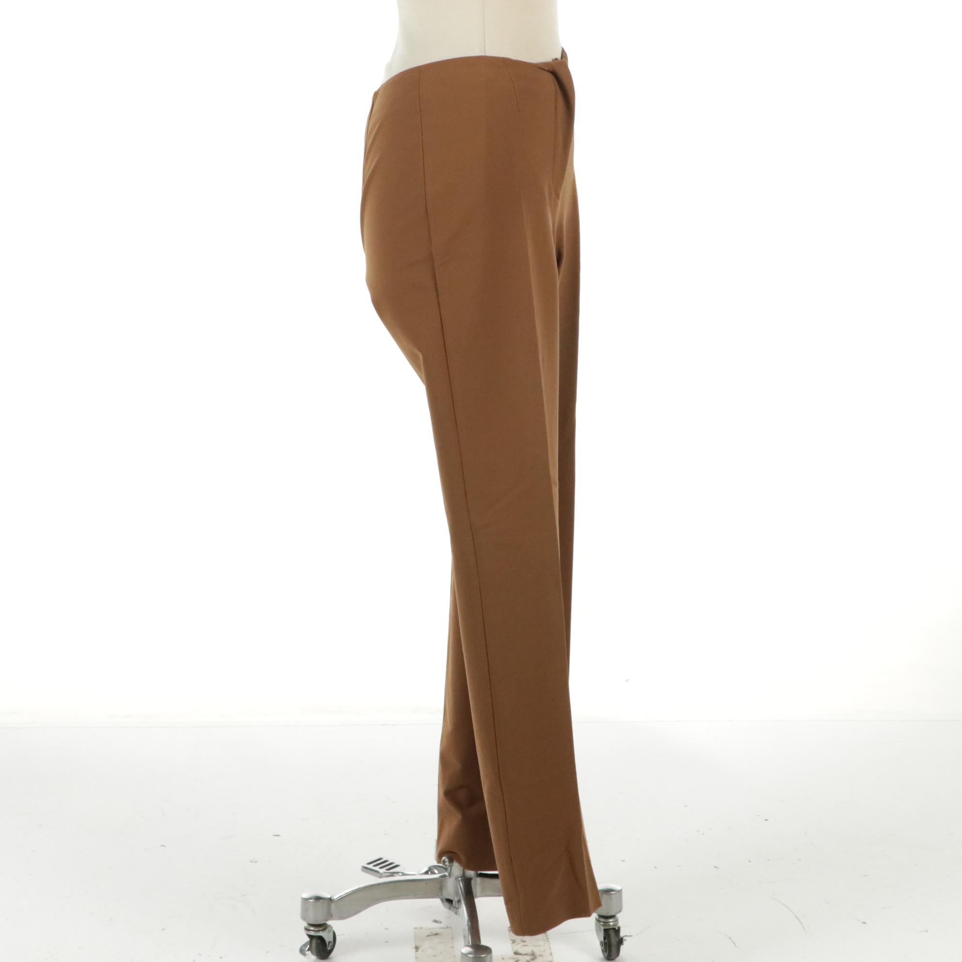 Prada Flat-Front Trousers in Light Brown Nylon/Spandex Blend