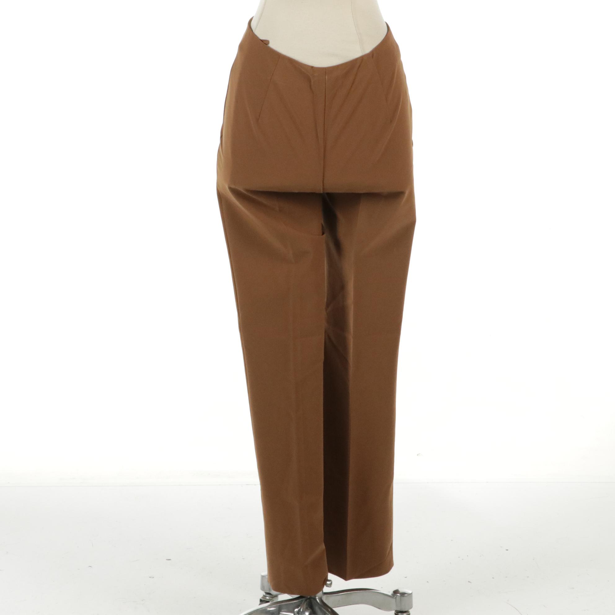 Prada Flat-Front Trousers in Light Brown Nylon/Spandex Blend
