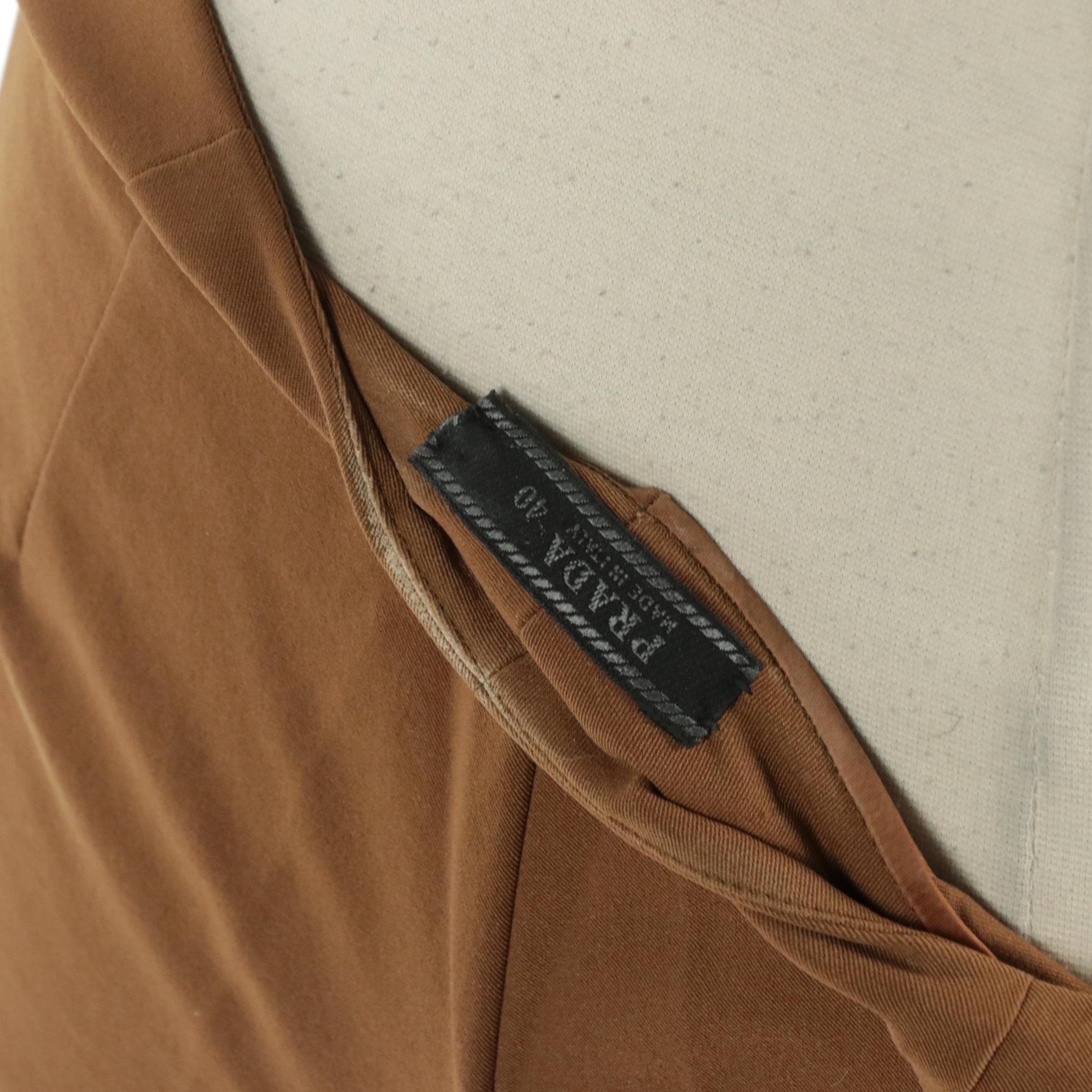 Prada Flat-Front Trousers in Light Brown Nylon/Spandex Blend