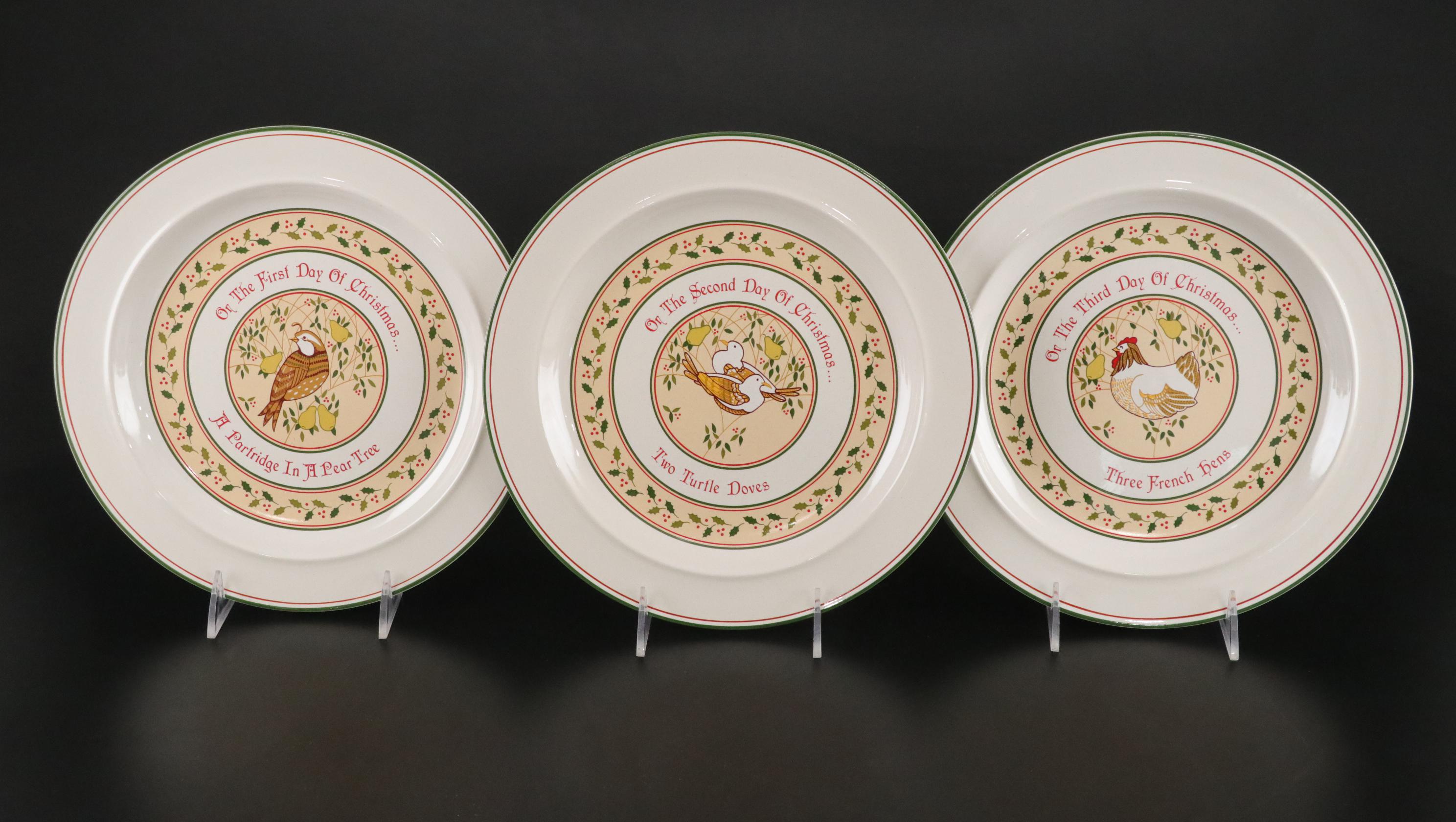 Anchor Hocking "12 Days of Christmas" Stoneware Plates & Glass Tumblers Set