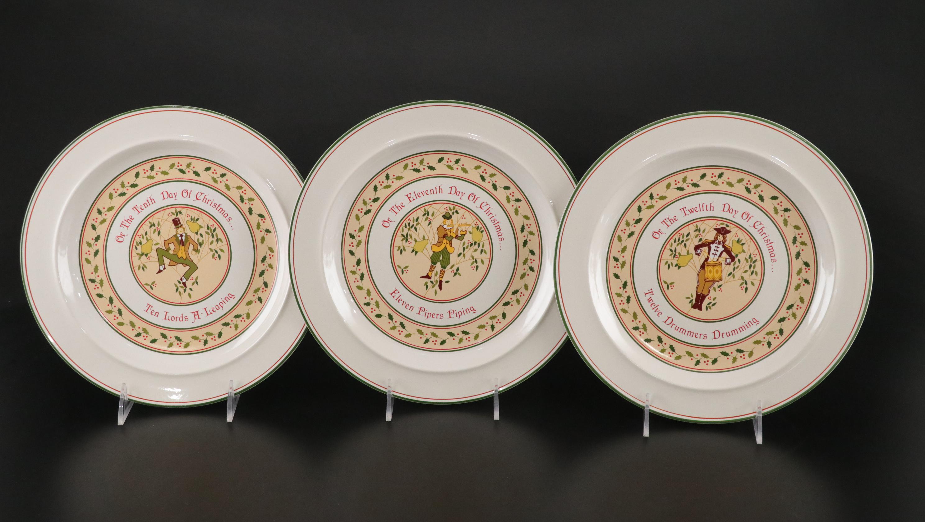 Anchor Hocking "12 Days of Christmas" Stoneware Plates & Glass Tumblers Set