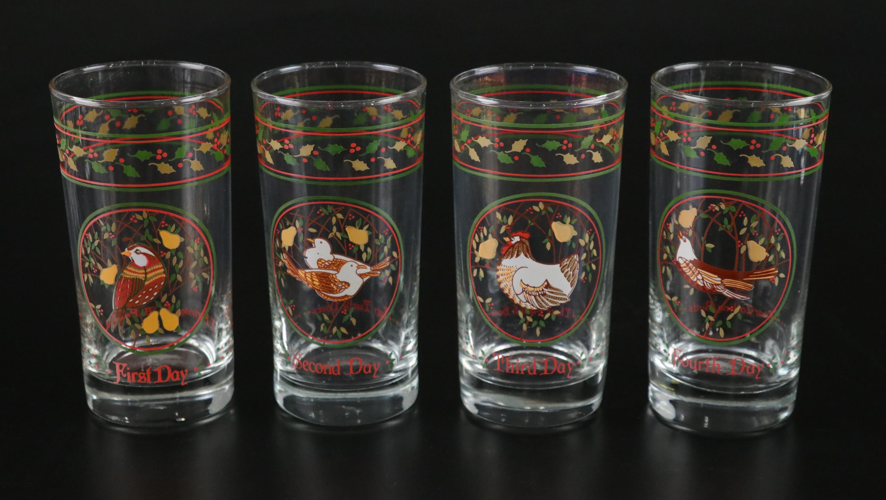 Anchor Hocking "12 Days of Christmas" Stoneware Plates & Glass Tumblers Set