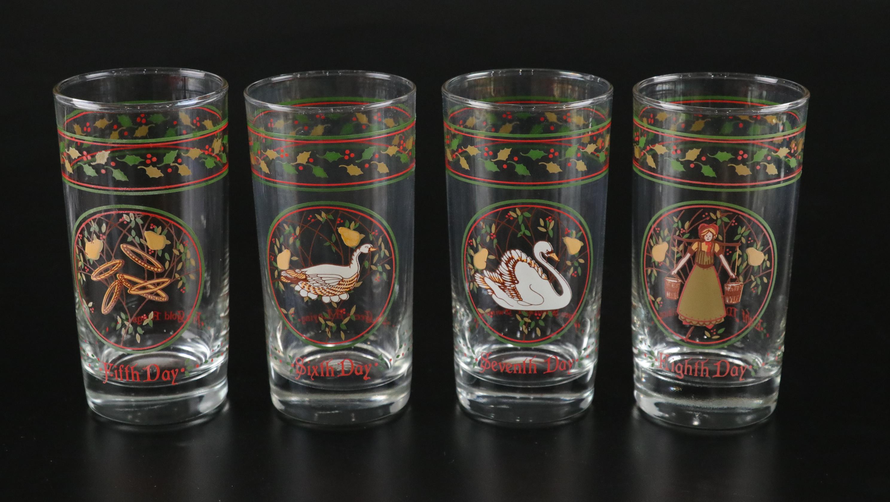 Anchor Hocking "12 Days of Christmas" Stoneware Plates & Glass Tumblers Set