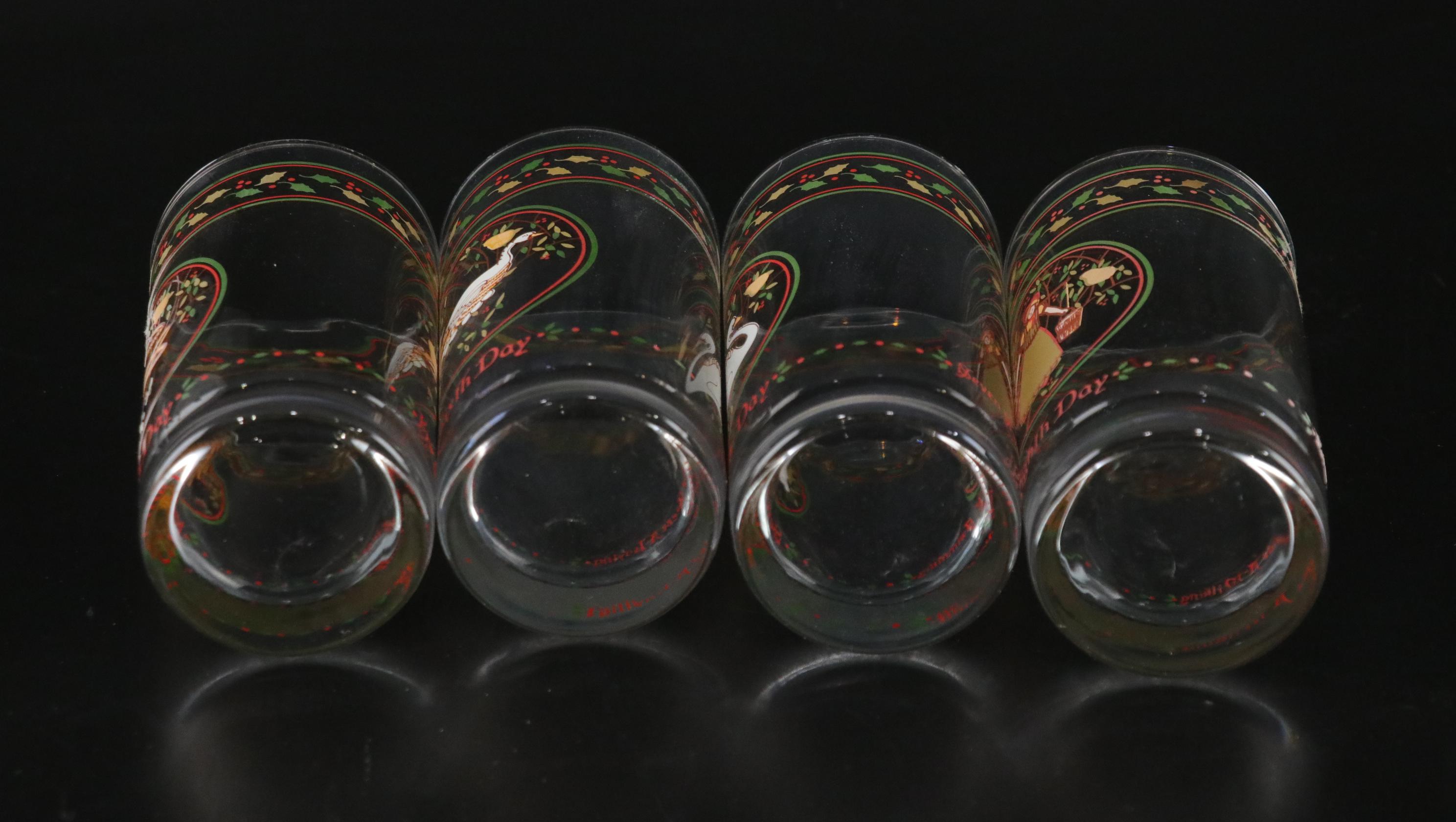 Anchor Hocking "12 Days of Christmas" Stoneware Plates & Glass Tumblers Set