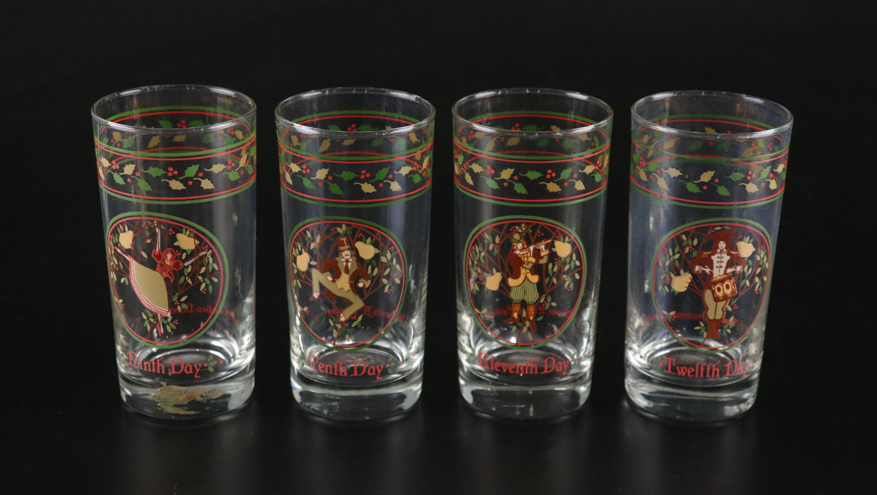 Anchor Hocking "12 Days of Christmas" Stoneware Plates & Glass Tumblers Set