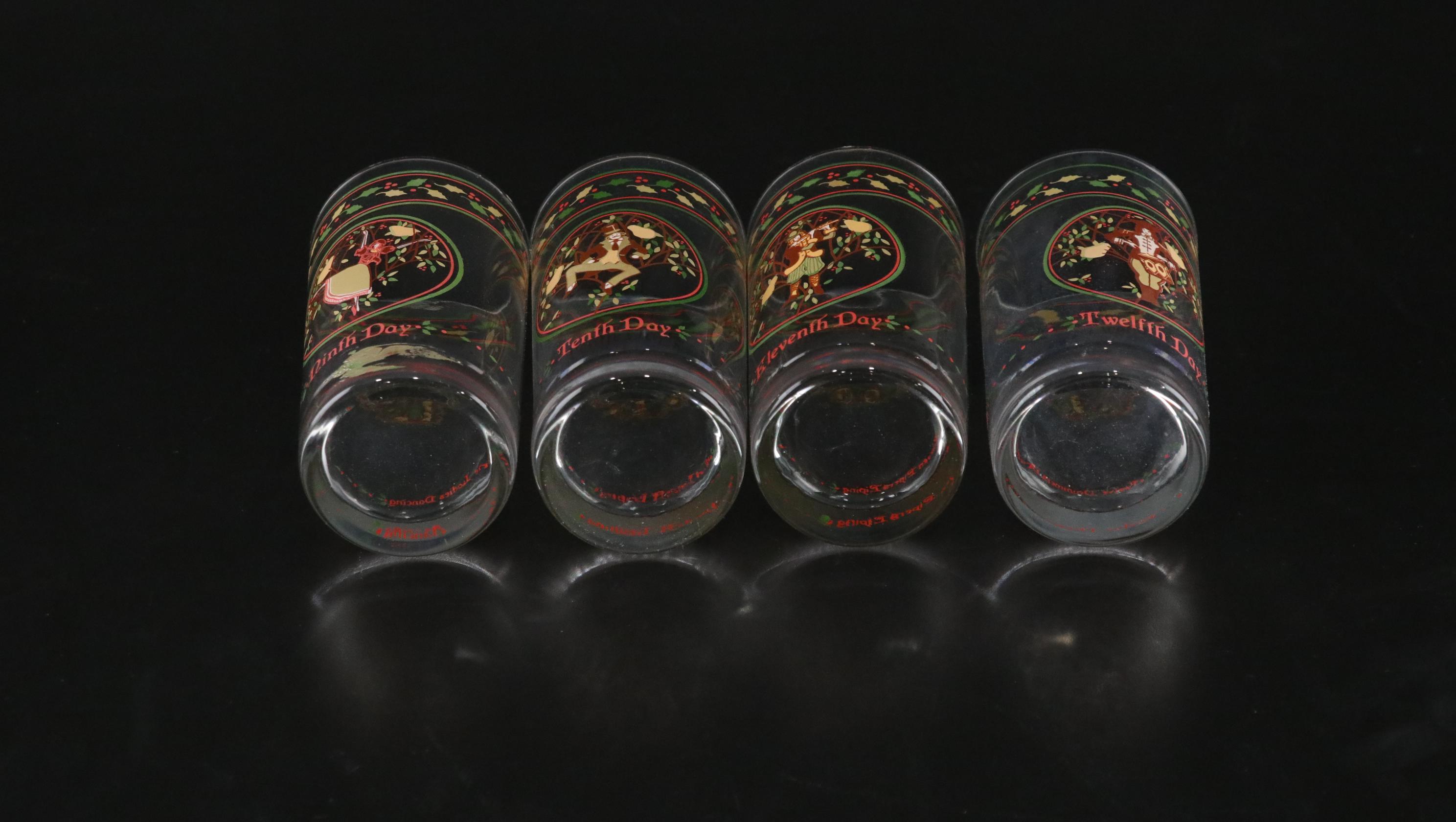 Anchor Hocking "12 Days of Christmas" Stoneware Plates & Glass Tumblers Set