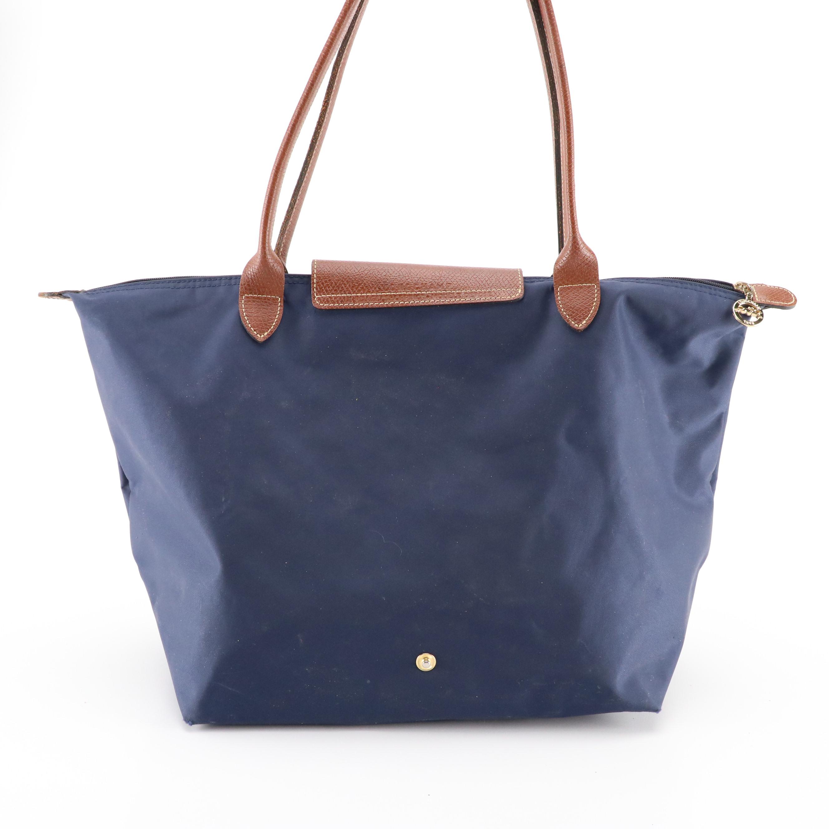 Longchamp Le Pliage Original Medium and Large Totes in Navy & Purple w/ Leather