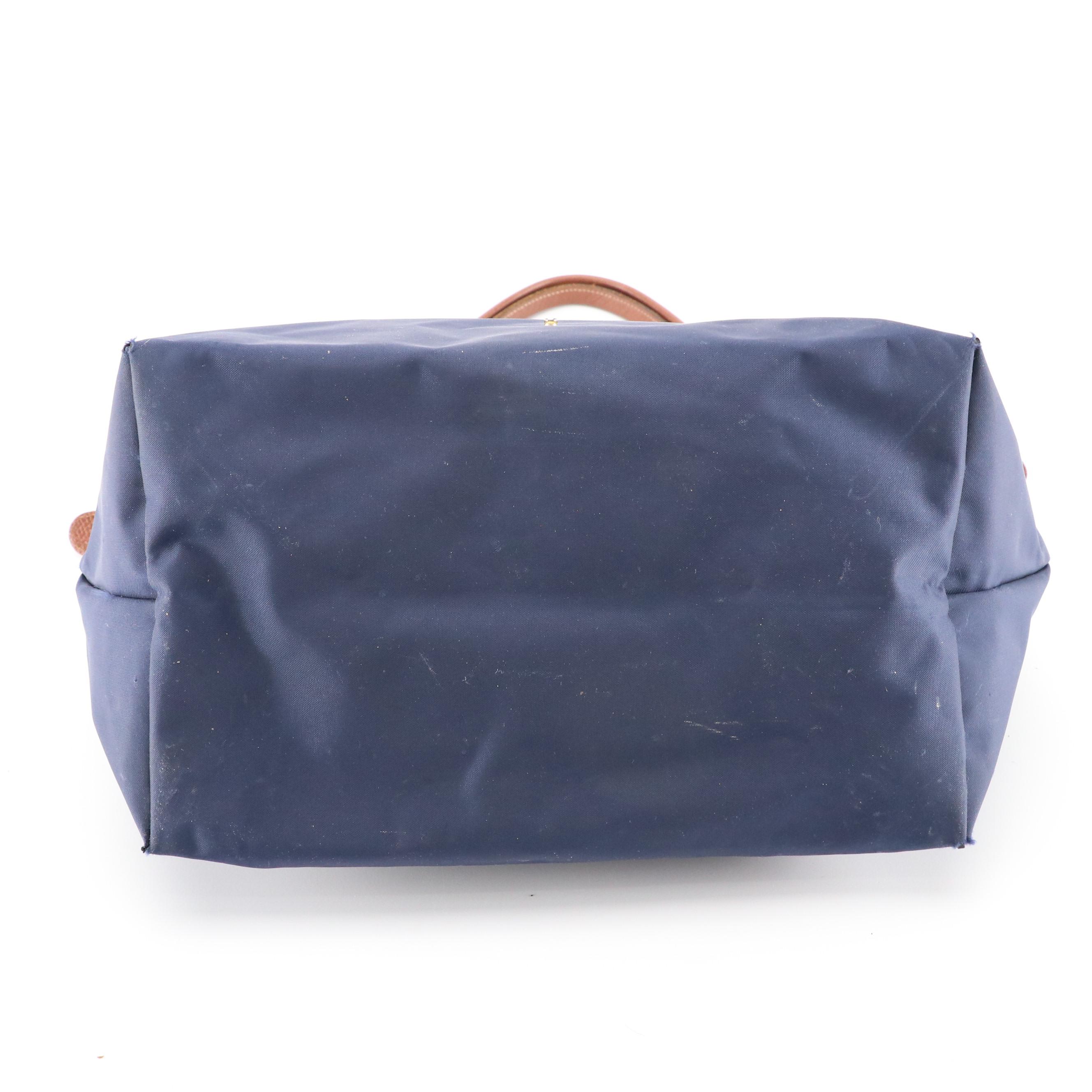 Longchamp Le Pliage Original Medium and Large Totes in Navy & Purple w/ Leather