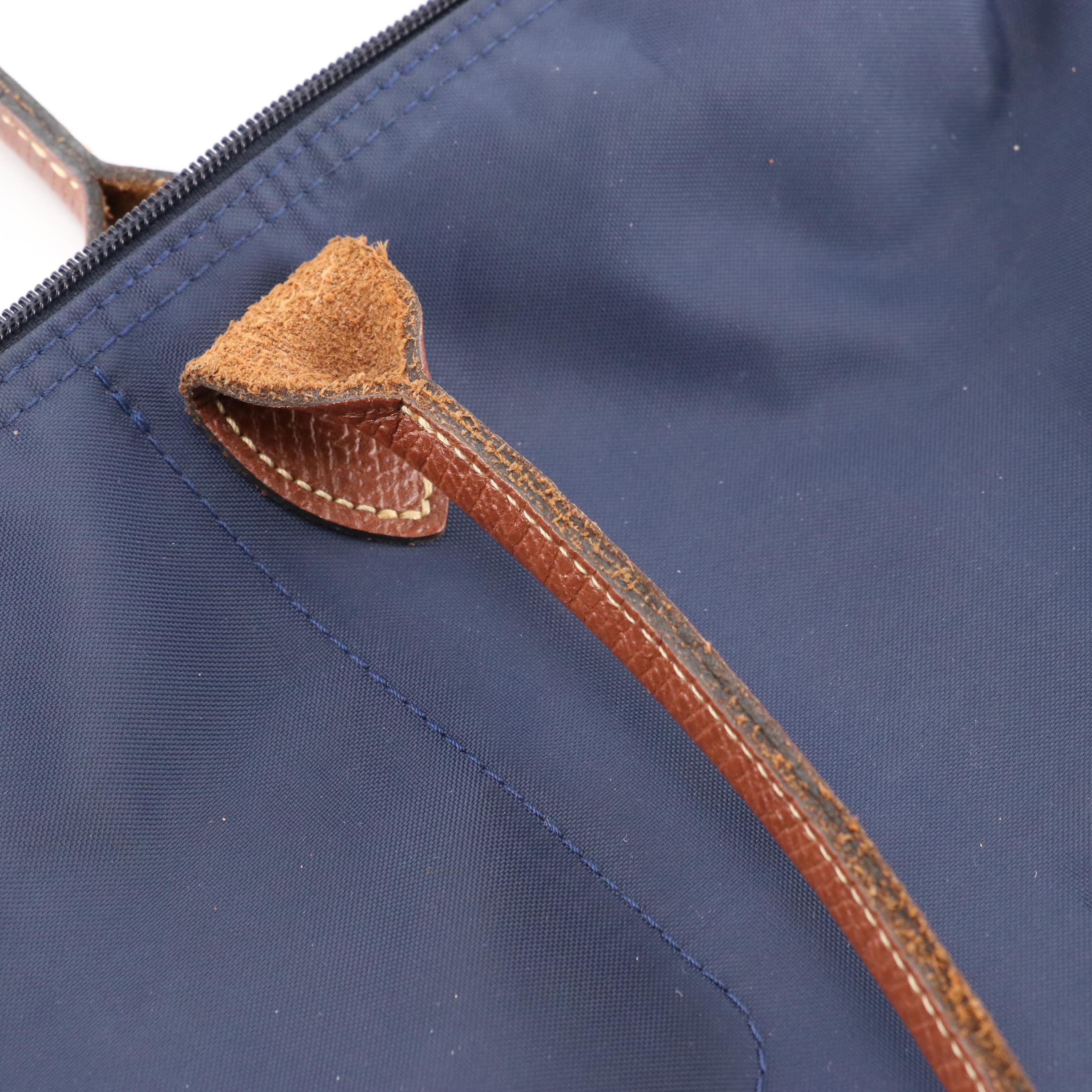 Longchamp Le Pliage Original Medium and Large Totes in Navy & Purple w/ Leather