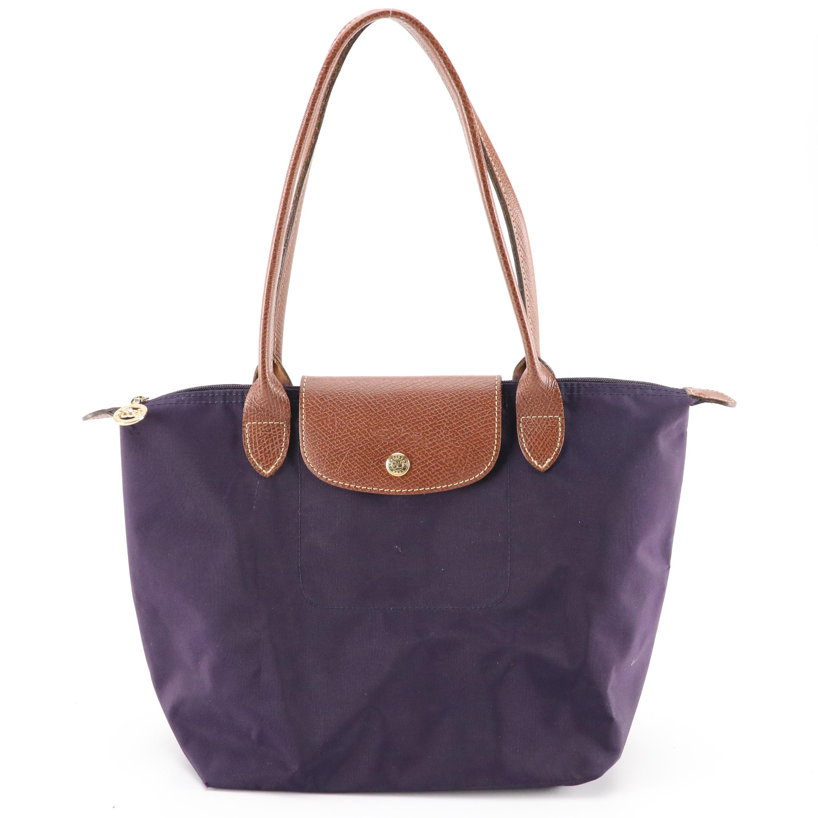 Longchamp Le Pliage Original Medium and Large Totes in Navy & Purple w/ Leather