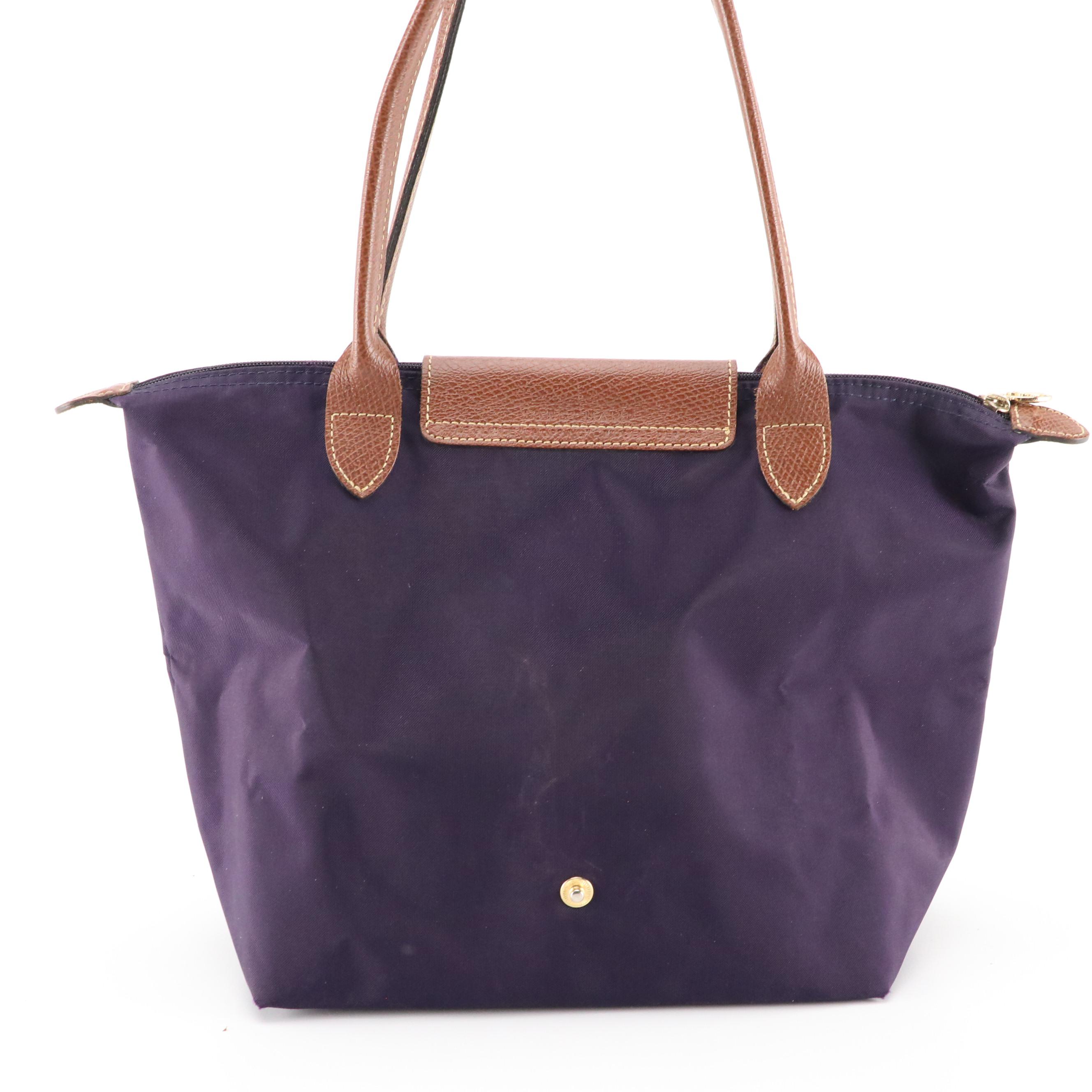 Longchamp Le Pliage Original Medium and Large Totes in Navy & Purple w/ Leather