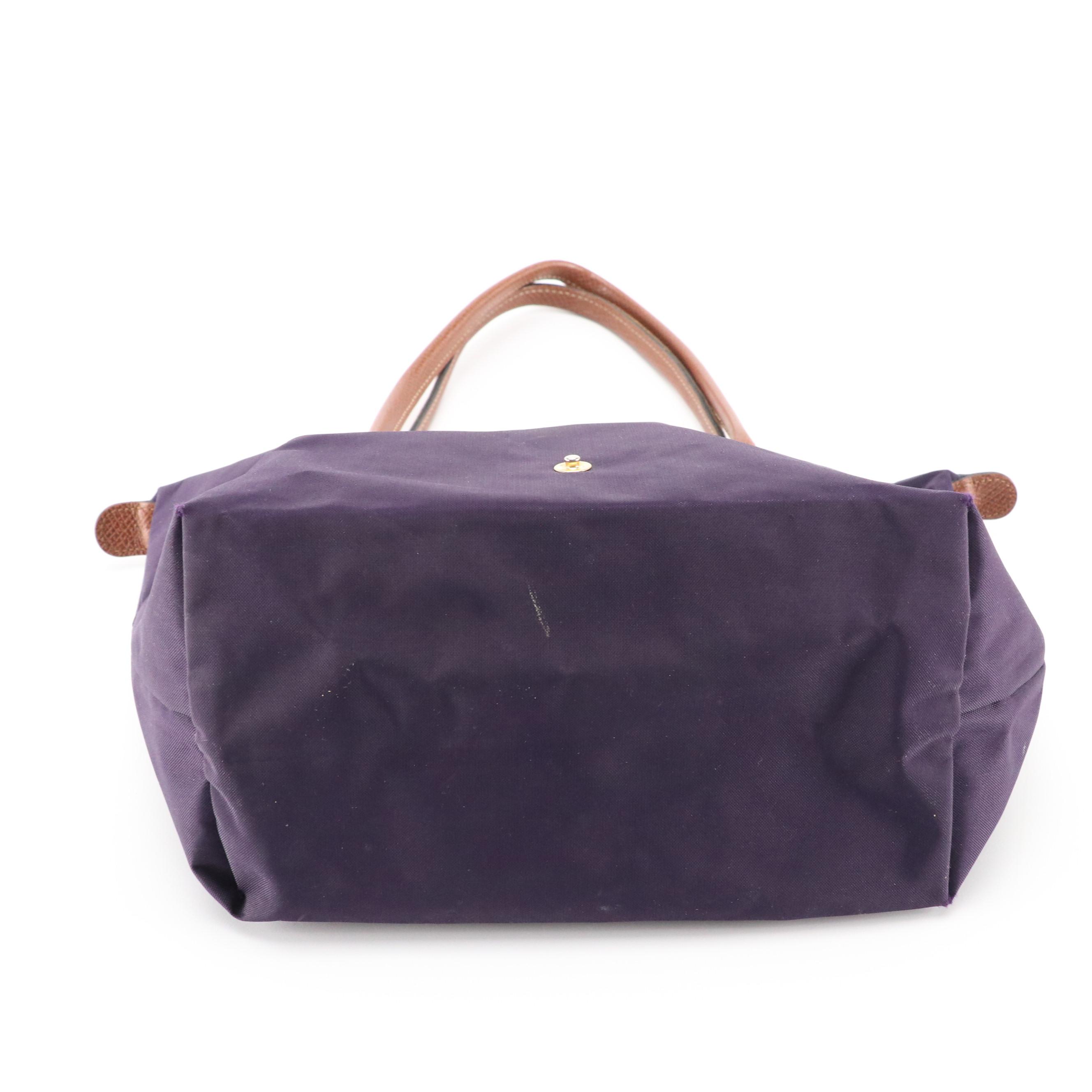 Longchamp Le Pliage Original Medium and Large Totes in Navy & Purple w/ Leather