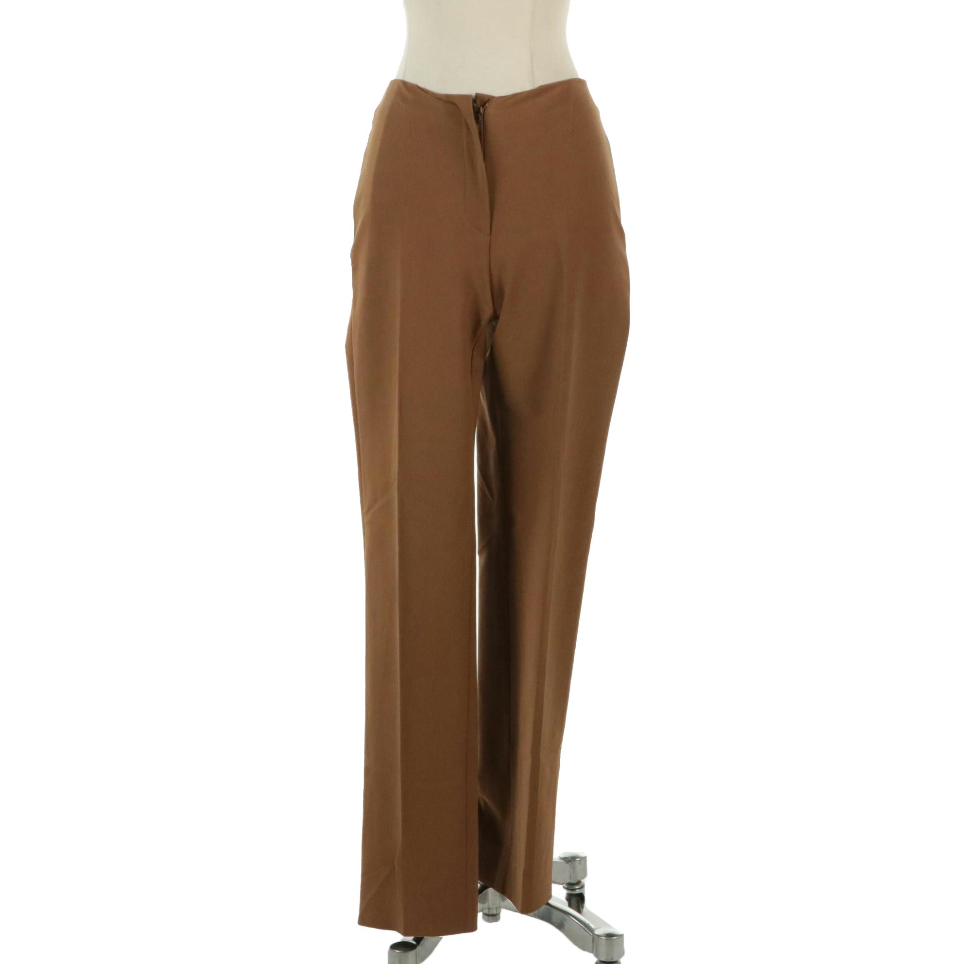 Prada Flat-Front Trousers in Light Brown Nylon/Spandex Blend