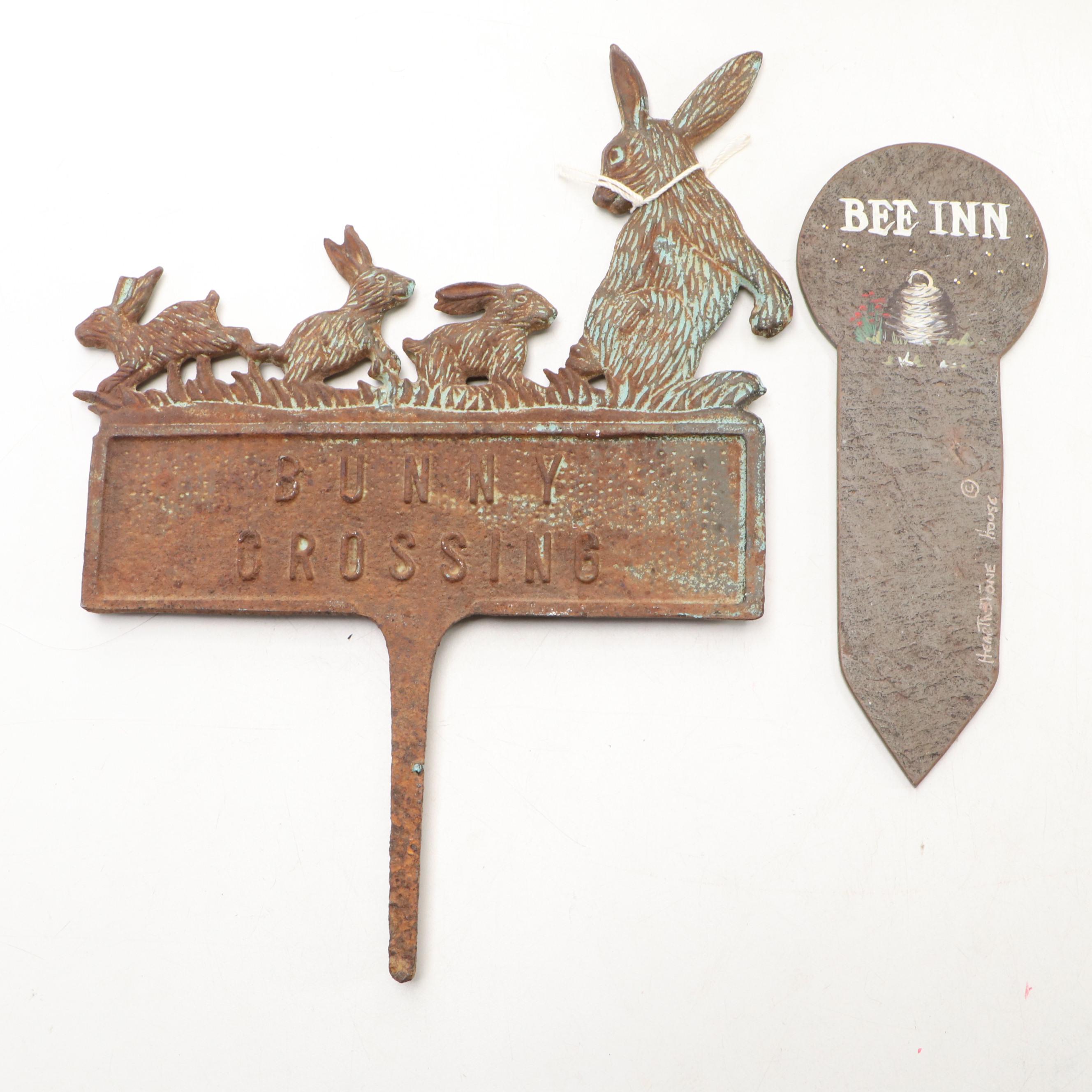 Metal Bunny and Bee Garden Signs, Ceramic Footed Planters and More Garden Décor
