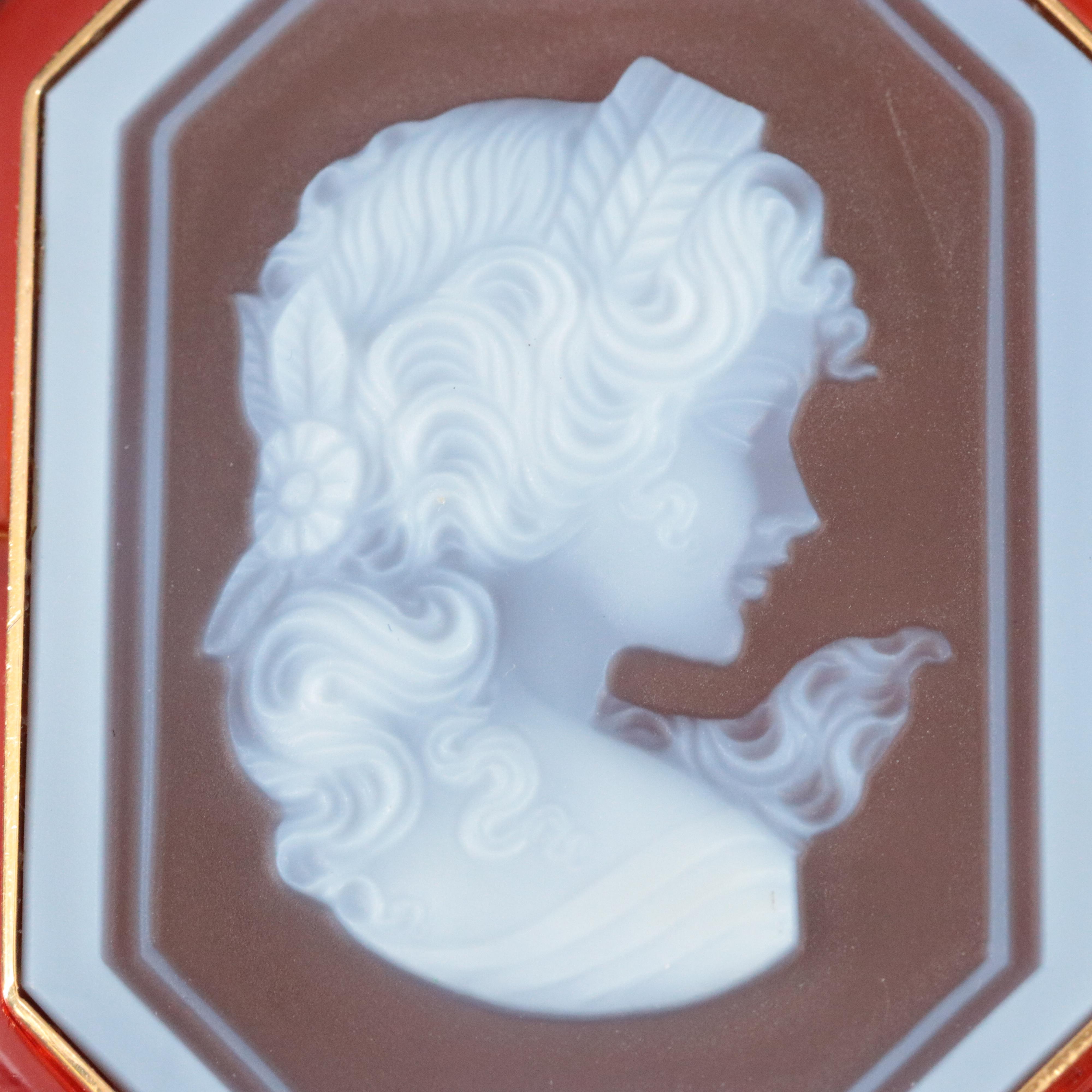 Signed 18K Diamond Cameo Converter Brooch