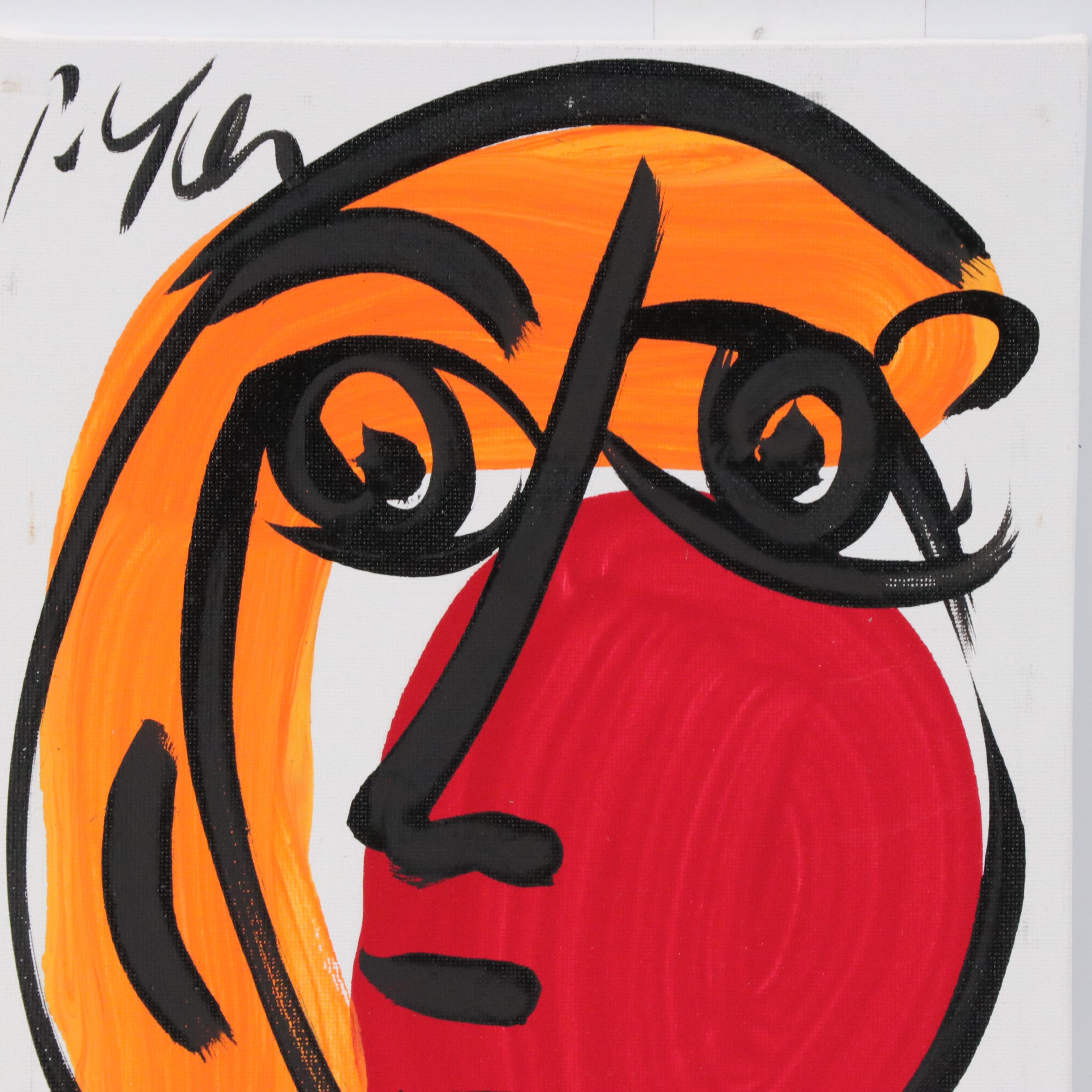 Peter Kiel Abstract Acrylic Portrait Painting, 21st Century