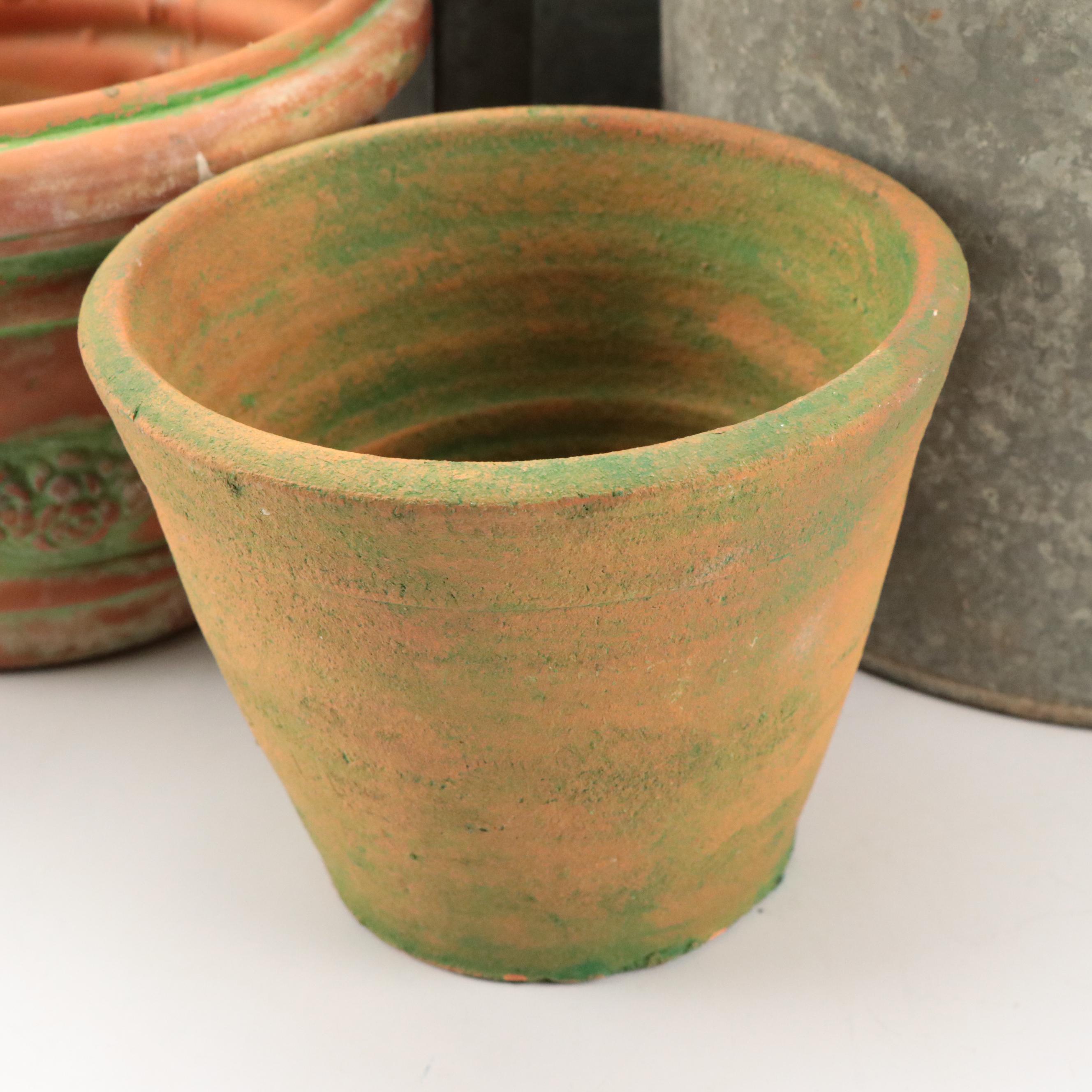 Metal Watering Can with Embosse Terracotta Planter and More